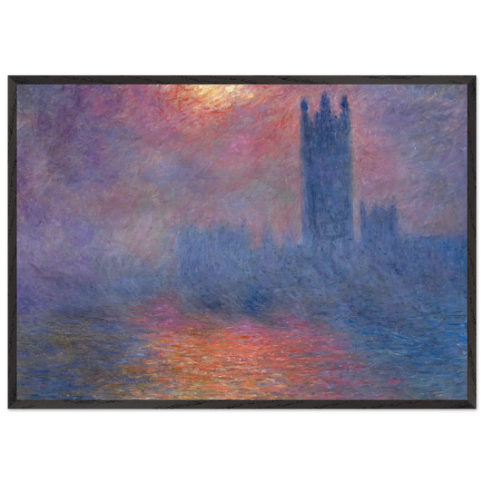 Houses of Parliament London Sun Breaking Through - claude monet 70x100 cm / 28x40 inches Framed Art Print – Black Wooden Frame
