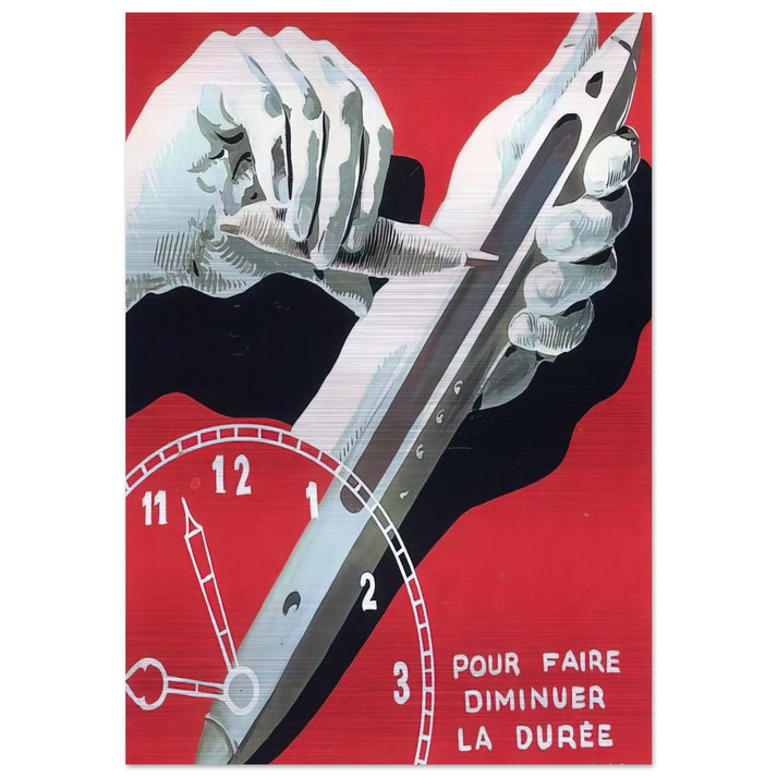 PROJECT OF POSTER THE CENTER OF TEXTILE WORKERS IN BELGIUM TO REDUCE WORKING HOURS 1938 - Rene Magritte Brushed Aluminum Print - 70x100 cm / 28x40 inches | Rene Magritte Aluminum Print | Rene Magritte Prints