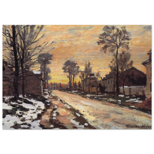 Road at Louveciennes, Melting Snow, Sunset - claude monet Brushed Aluminum Print - 70x100 cm / 28x40 inches | claude monet Aluminum Print | claude monet Prints
