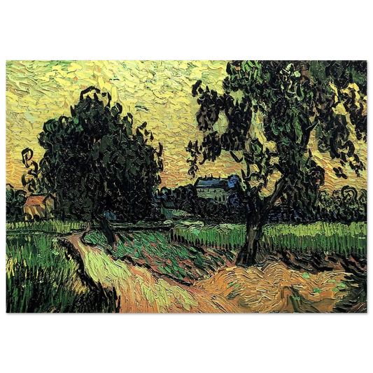Landscape with the Chateau of Auvers at Sunset - Vincent van Gogh Brushed Aluminum Print - 70x100 cm / 28x40 inches | Vincent van Gogh Aluminum Print | Vincent van Gogh Prints