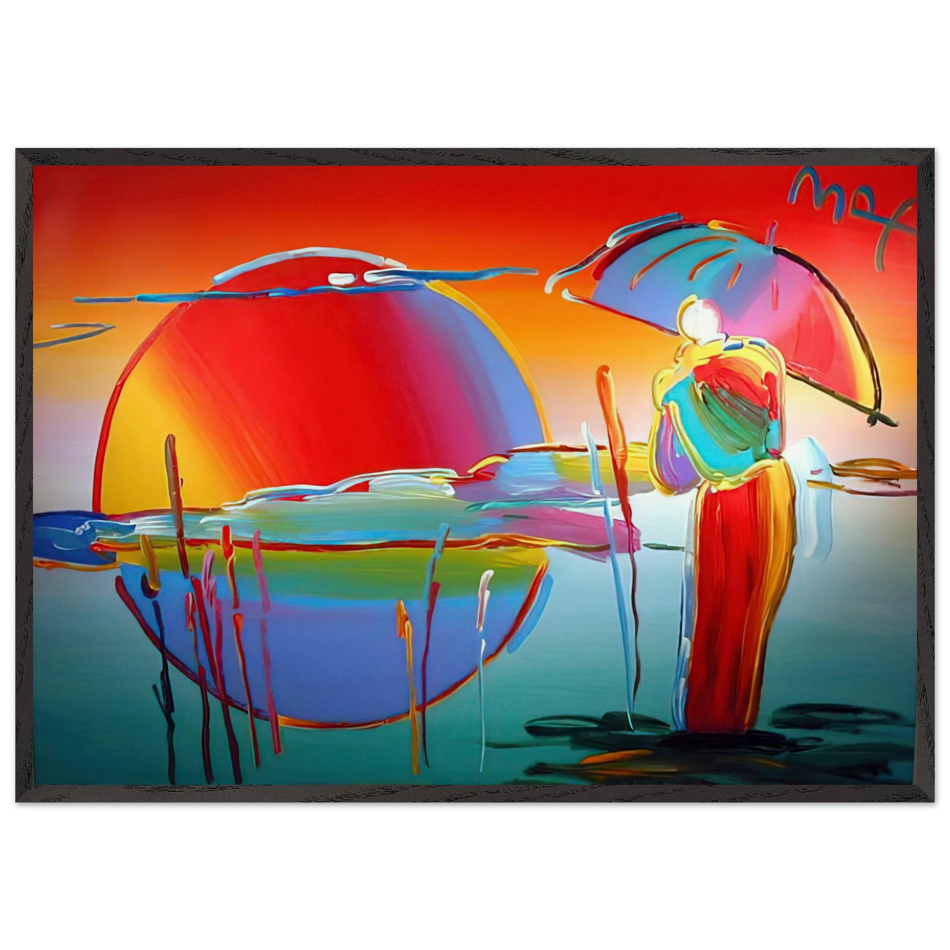 BUDDHA MOON MONK SUNRISE 1999 - Peter Max Framed Art Print – Black Wooden Frame - Default Title - -Framed Art Print