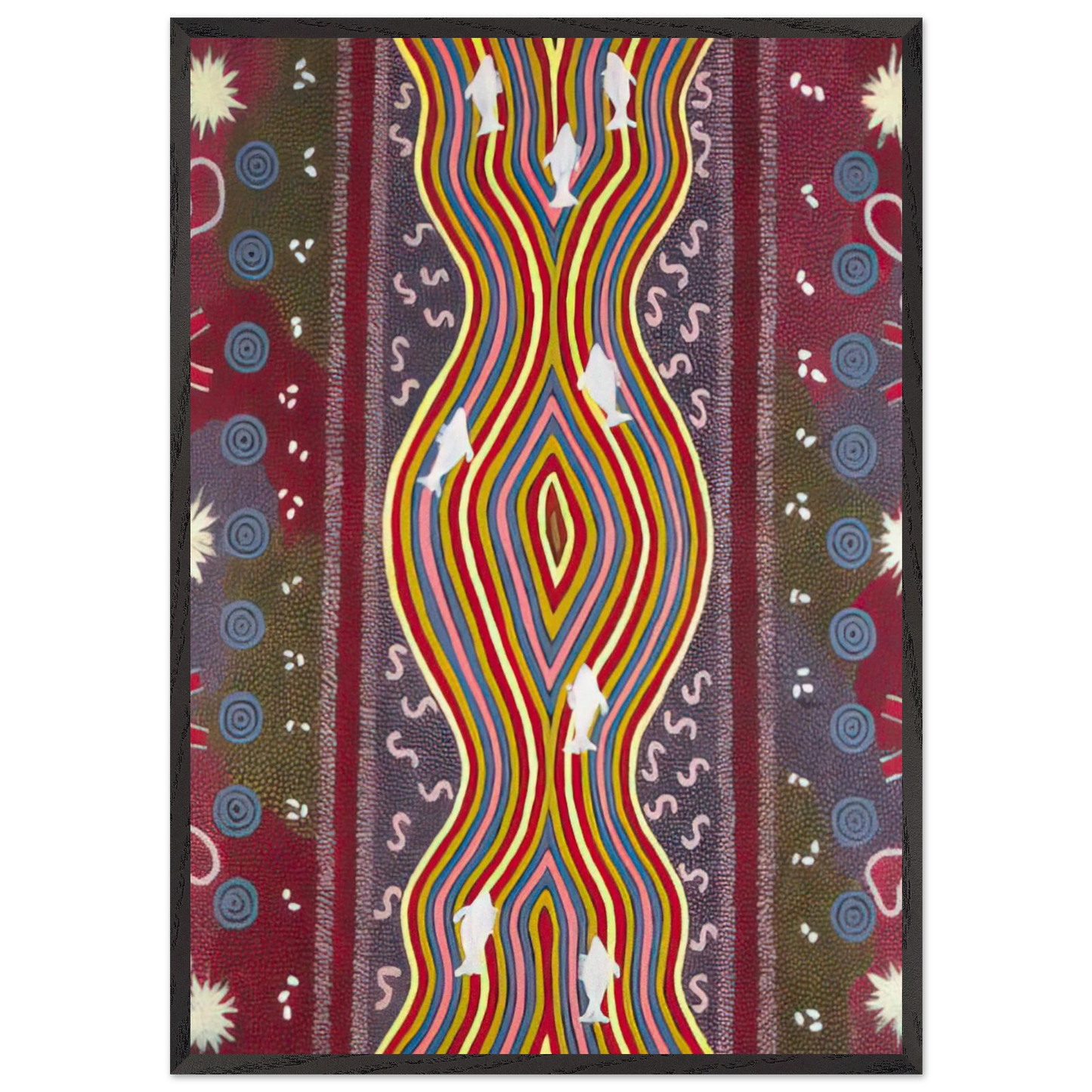 Fish and Honey Dreaming - Native Art - Clifford Possum Tjapaltjarri Framed Art Print – Black Wooden Frame - Default Title - -Framed Art Print