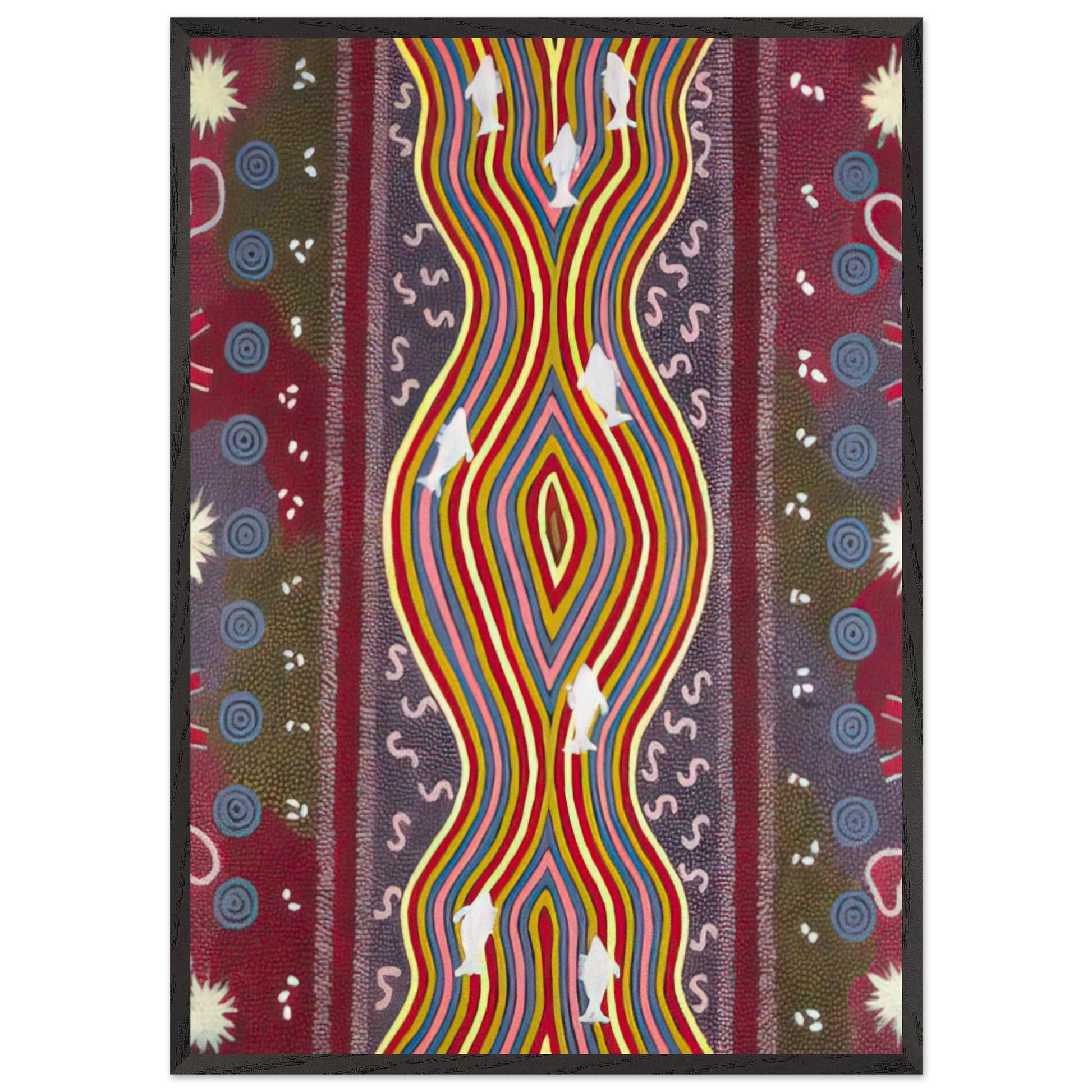 Fish and Honey Dreaming - Native Art - Clifford Possum Tjapaltjarri Framed Art Print – Black Wooden Frame - Default Title - -Framed Art Print