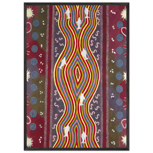 Fish and Honey Dreaming - Native Art - Clifford Possum Tjapaltjarri Framed Art Print – Black Wooden Frame - Default Title - -Framed Art Print