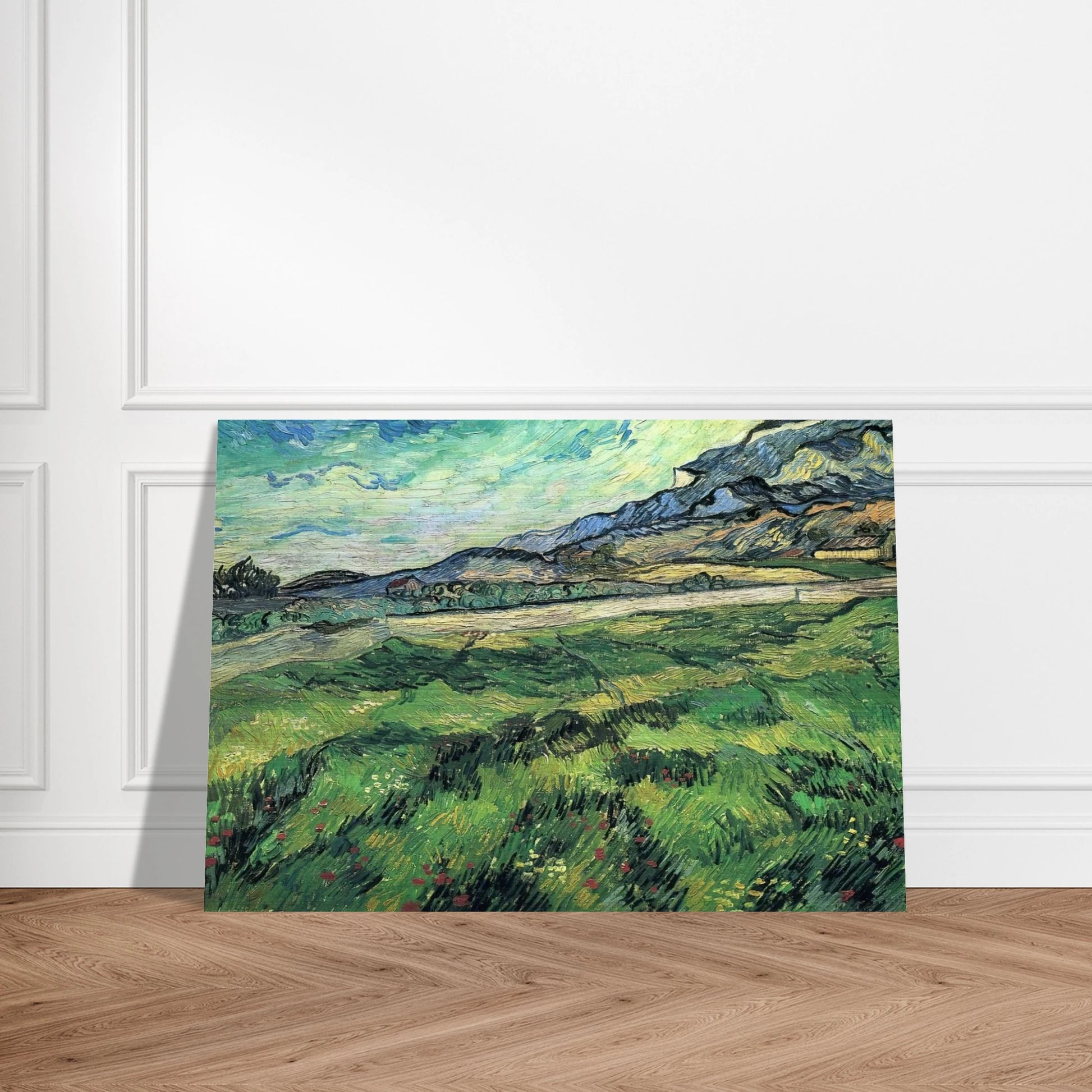 The Green Wheatfield behind the Asylum - Vincent van Gogh Brushed Aluminum Print - 70x100 cm / 28x40 inches | Vincent van Gogh Aluminum Print | Vincent van Gogh Prints