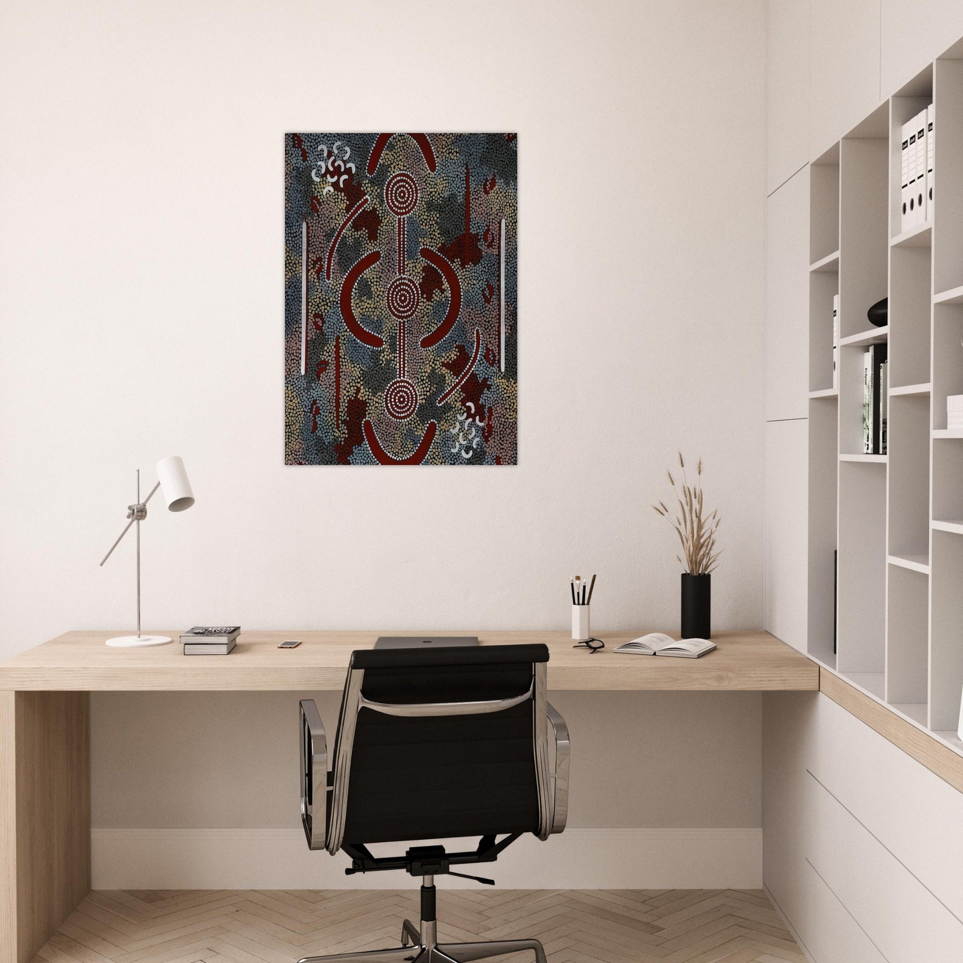 Honey Ant Dreaming - 1981 - Clifford Possum Tjapaltjarri Brushed Aluminum Print - 70x100 cm / 28x40 inches | Clifford Possum Tjapaltjarri Aluminum Print | Clifford Possum Tjapaltjarri Prints