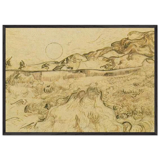 Enclosed Wheat Field with Reaper - Vincent van Gogh 70x100 cm / 28x40 inches Framed Art Print – Black Wooden Frame