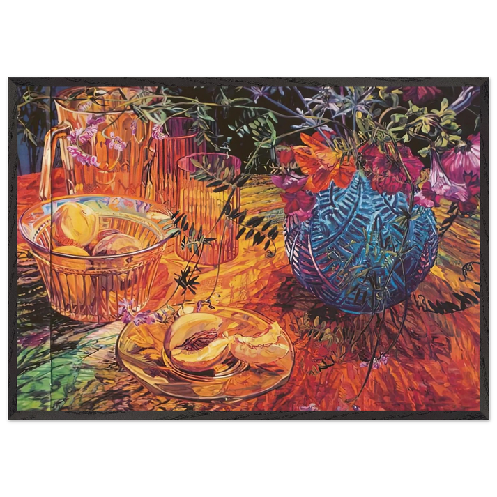 CUT PEACH BLUE VASE 1993 - Janet Fish 70x100 cm / 28x40 inches Framed Art Print – Black Wooden Frame