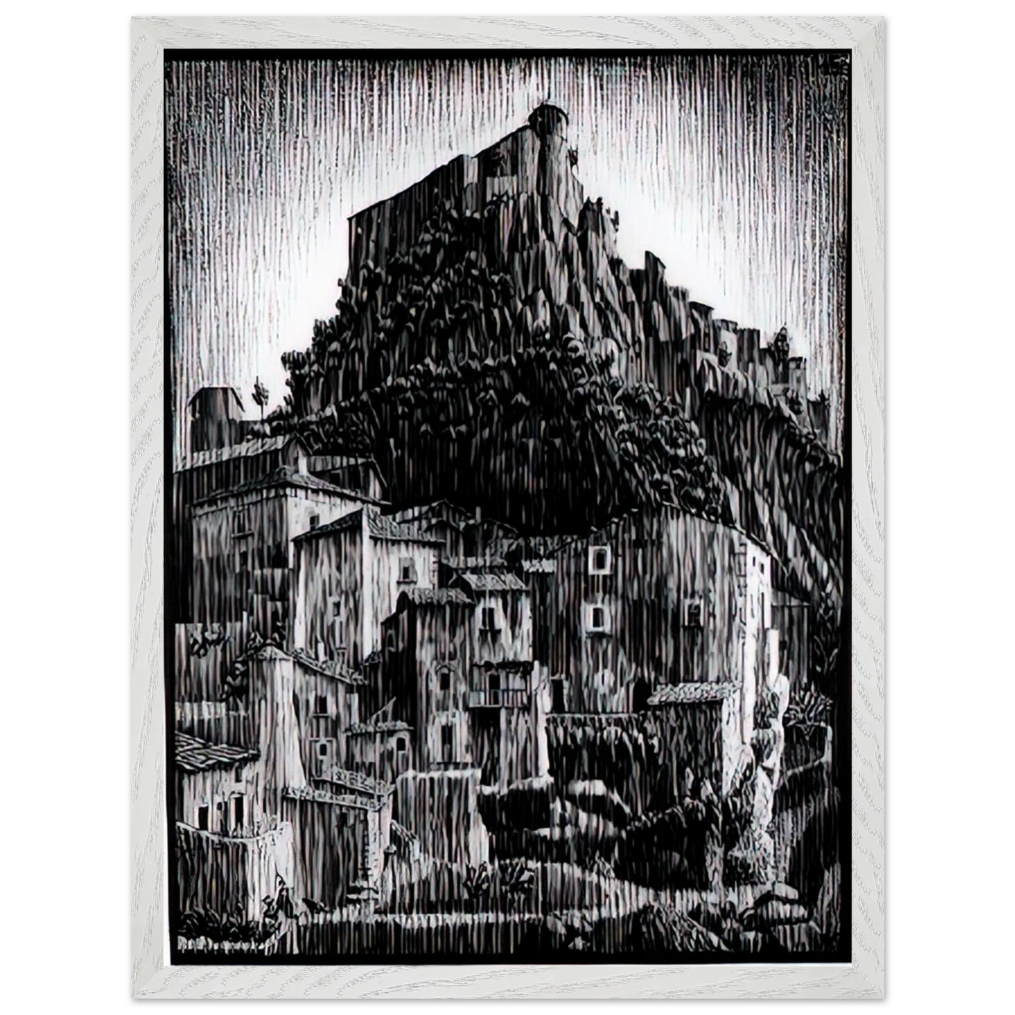 MC Escher - CERRO AL VOLTURNO ABRUZZI JANUARY 1930 1930 Wall Art - 60x80 cm / 24x32 inches - Premium Wooden Framed Poster With Fine Art Paper - White frame