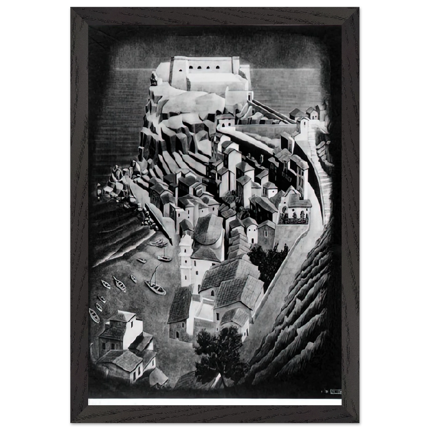MC Escher - SCILLA CALABRIA JANUARY 1931 1931 Wall Art - 30x40 cm / 12x16 inches - Premium Wooden Framed Poster With Fine Art Paper - Black frame