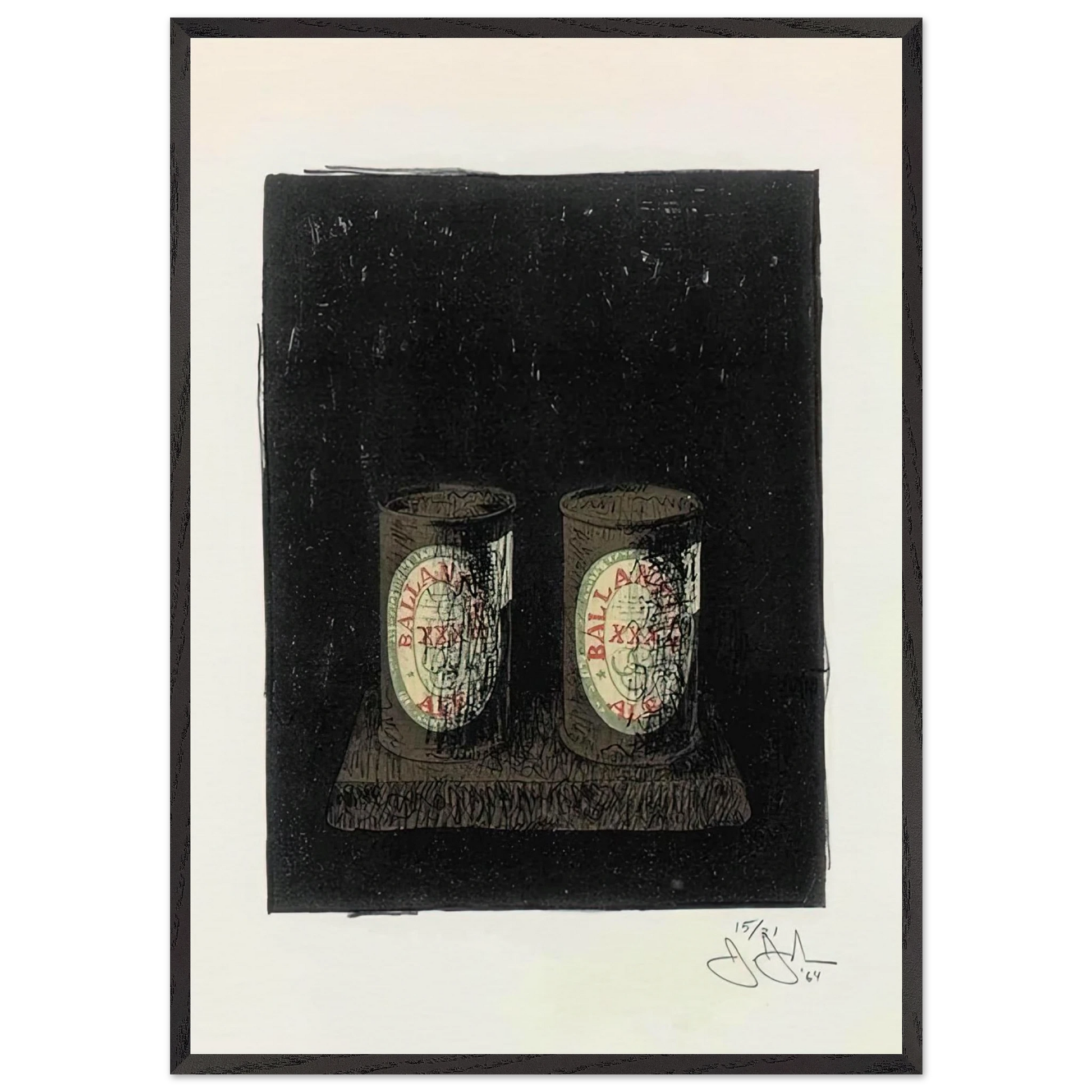 ALE CANS 1964 1 - Jasper Johns 70x100 cm / 28x40 inches Framed Art Print – Black Wooden Frame