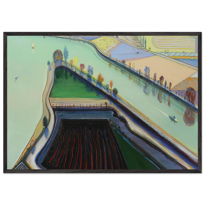 River Boats - 2001 - Wayne Thiebaud 70x100 cm / 28x40 inches Framed Art Print – Black Wooden Frame