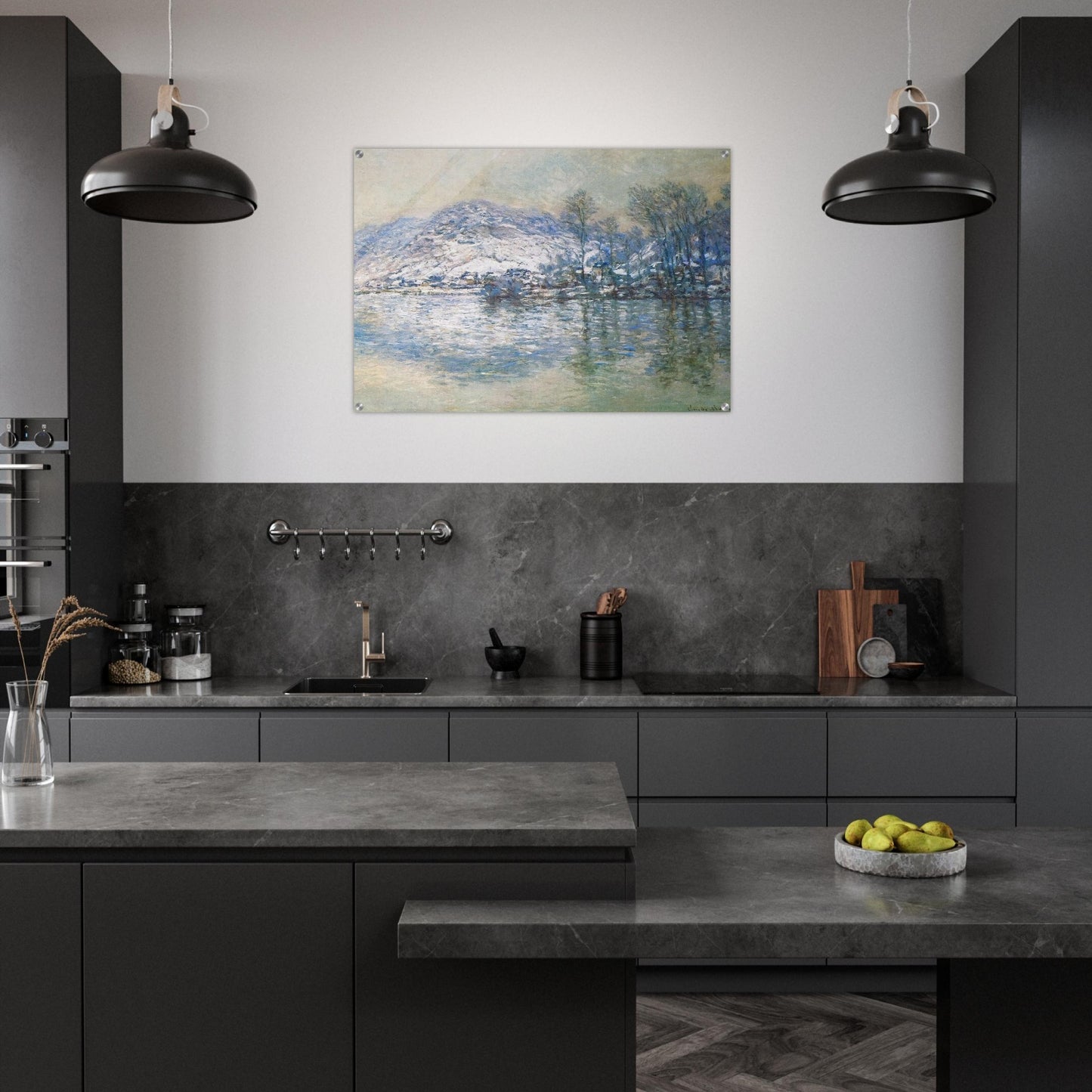 The Seine at Port Villez, Snow Effect - claude monet Acrylic Print - 70x100 cm / 28x40″ inches