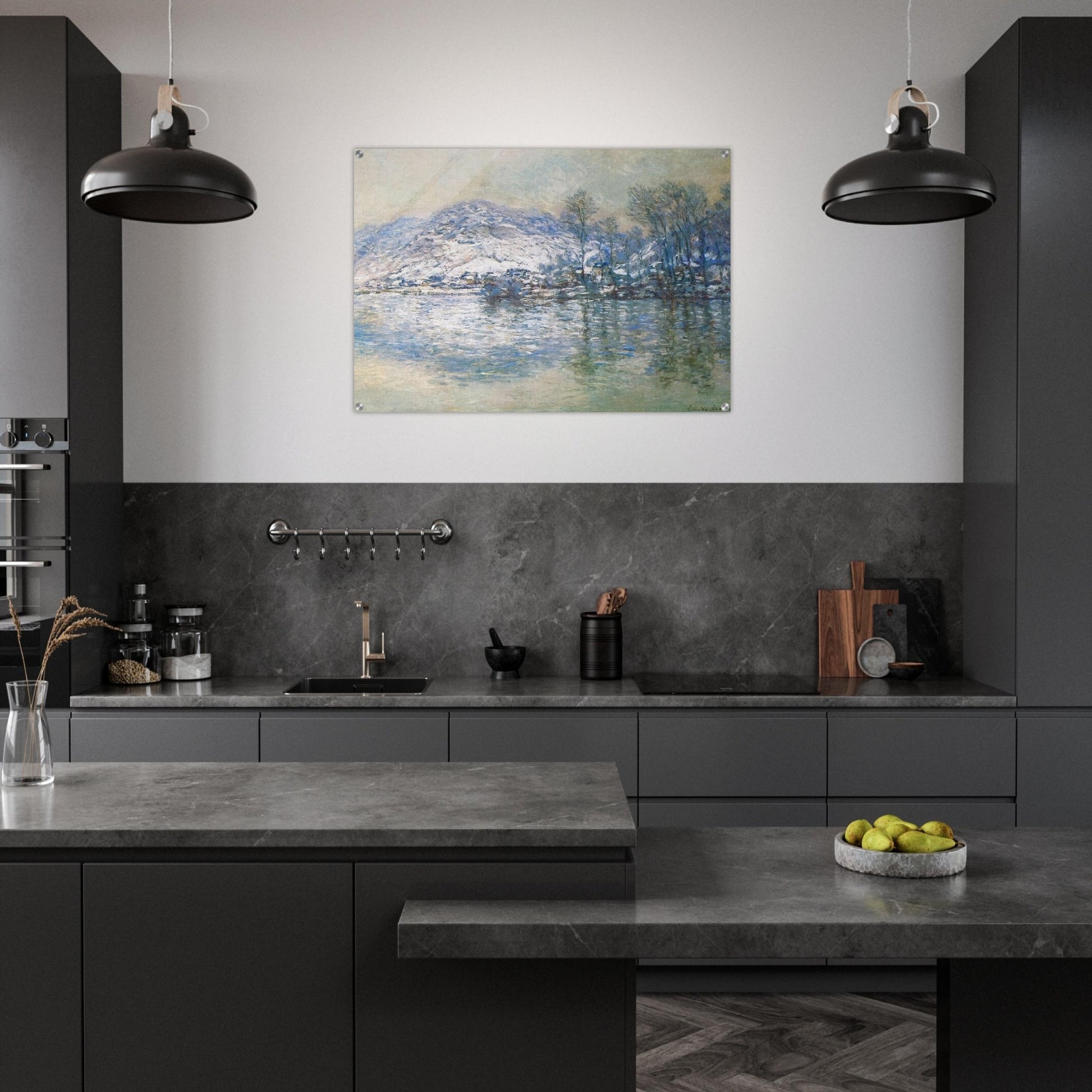 The Seine at Port Villez, Snow Effect - claude monet Acrylic Print - 70x100 cm / 28x40″ inches