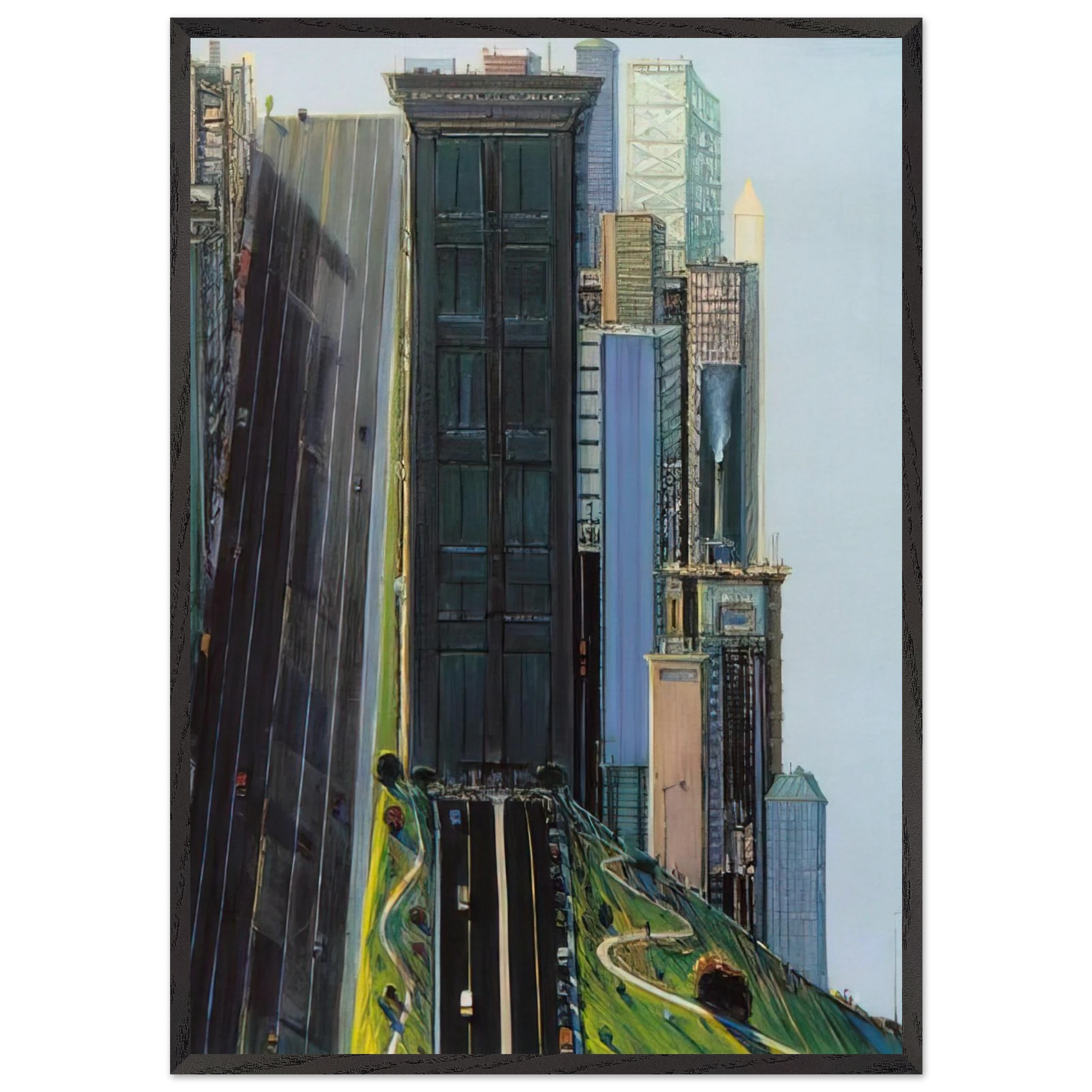 Hill Street Day City - 1981 - Wayne Thiebaud Framed Art Print – Black Wooden Frame - Default Title - -Framed Art Print