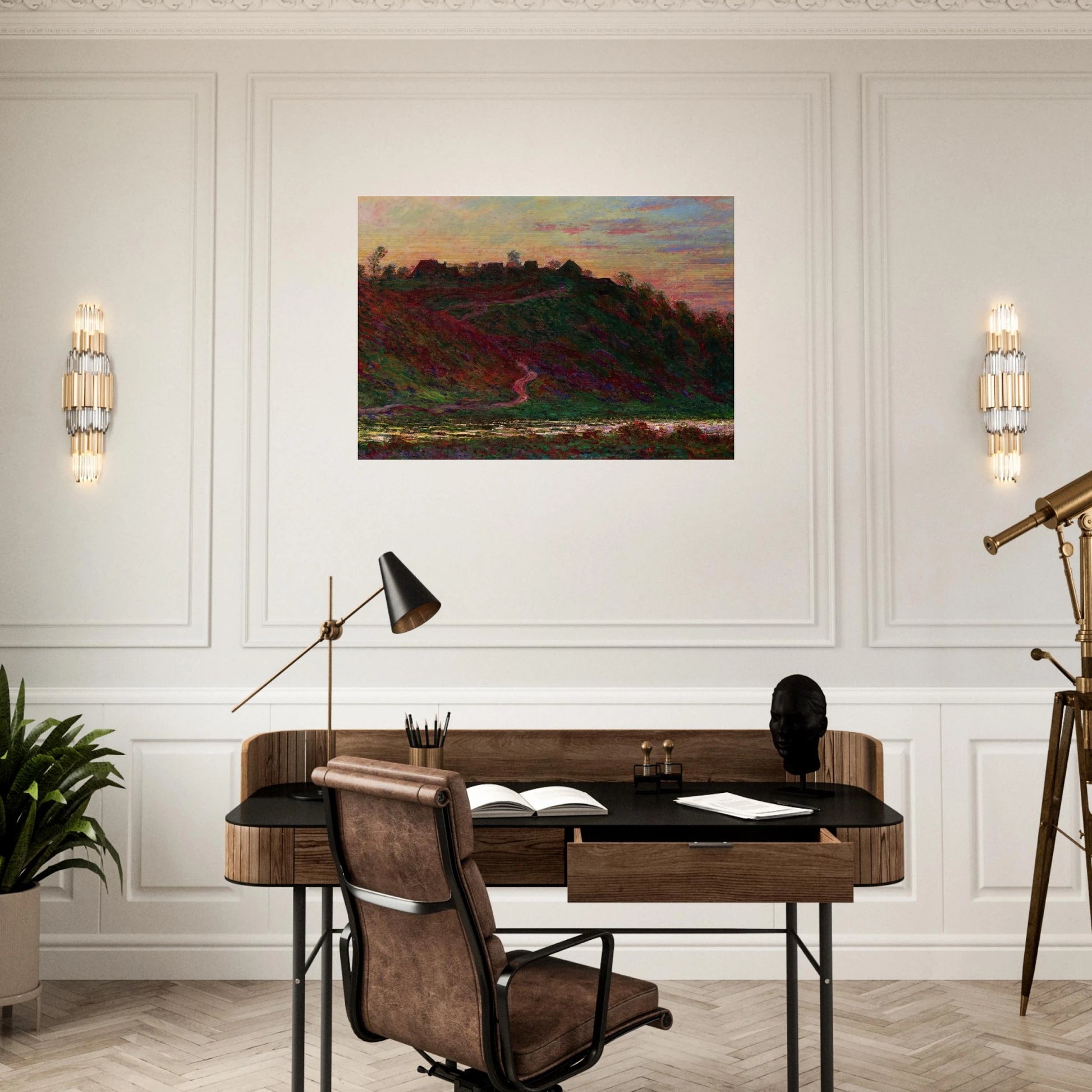 The Village of La Roche-Blond, Sunset - claude monet Brushed Aluminum Print - 70x100 cm / 28x40 inches | claude monet Aluminum Print | claude monet Prints