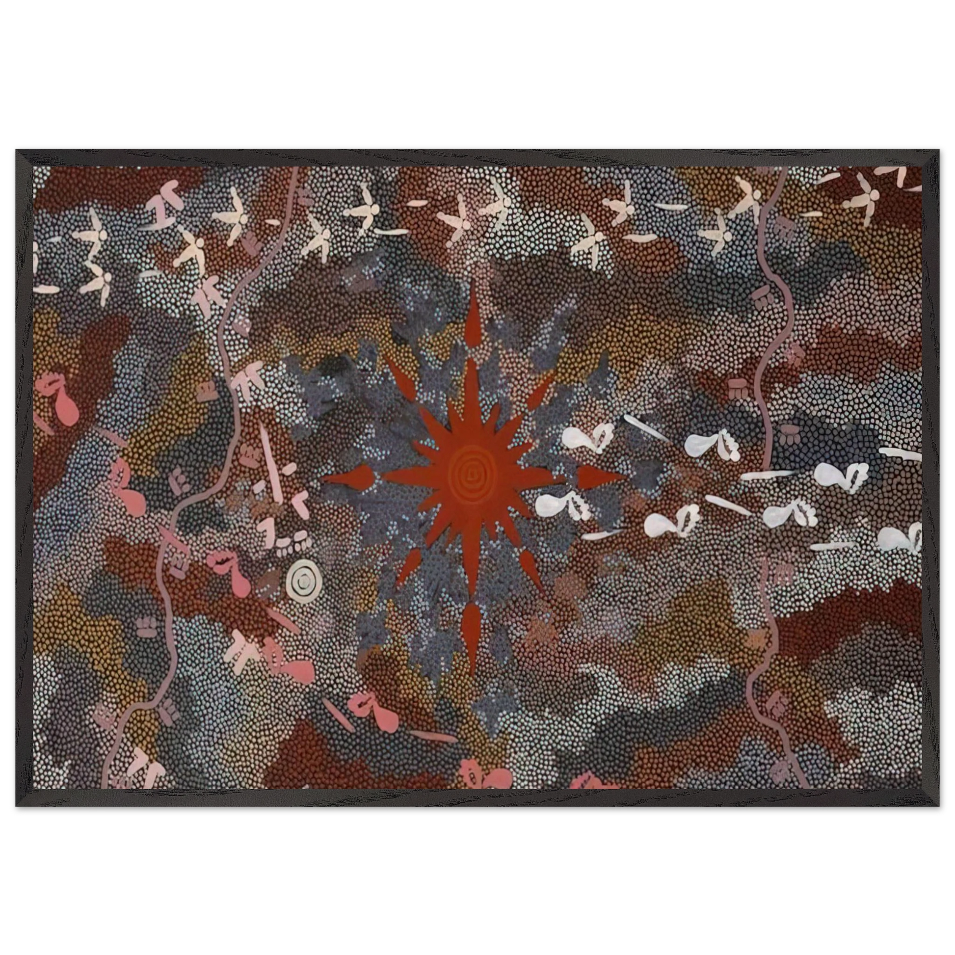 Fire Dreaming - 1996 - Clifford Possum Tjapaltjarri Framed Art Print – Black Wooden Frame - Default Title - -Framed Art Print