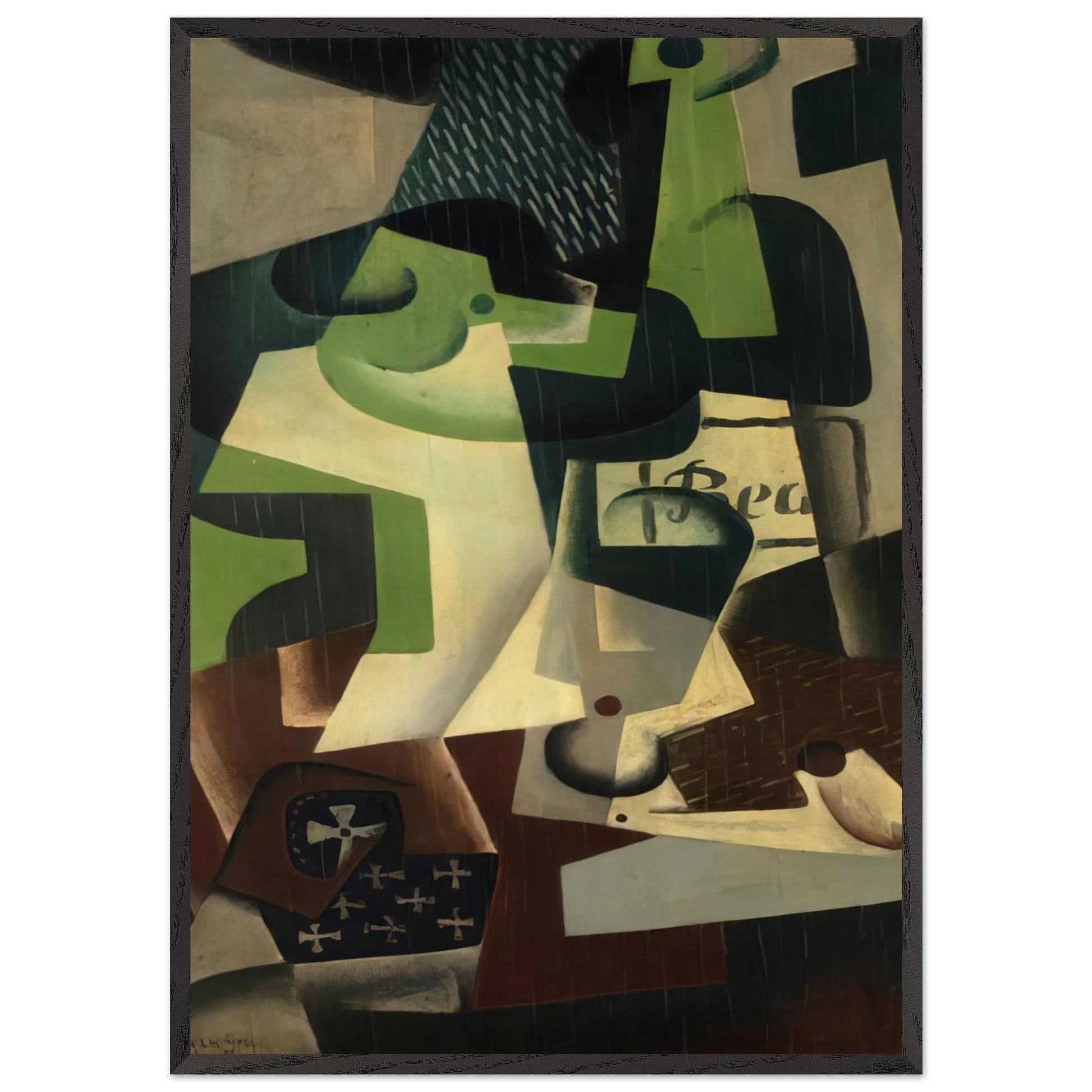 BOTTLE OF BEAUNE AND A FRUIT DISH 1917 - Juan Gris Framed Art Print – Black Wooden Frame - Default Title - -Framed Art Print