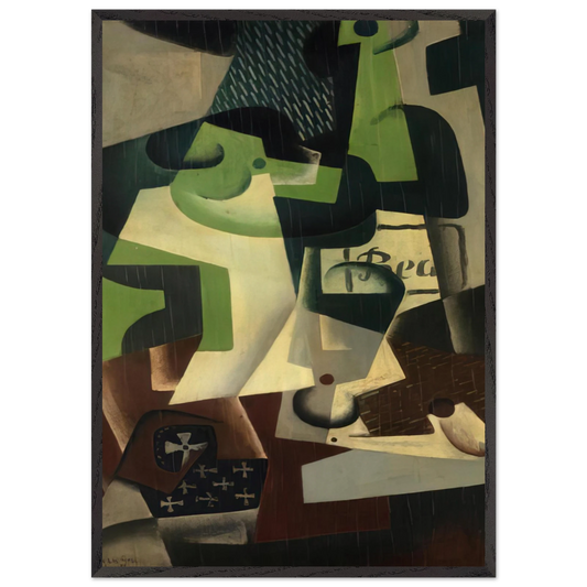 BOTTLE OF BEAUNE AND A FRUIT DISH 1917 - Juan Gris Framed Art Print – Black Wooden Frame - Default Title - -Framed Art Print