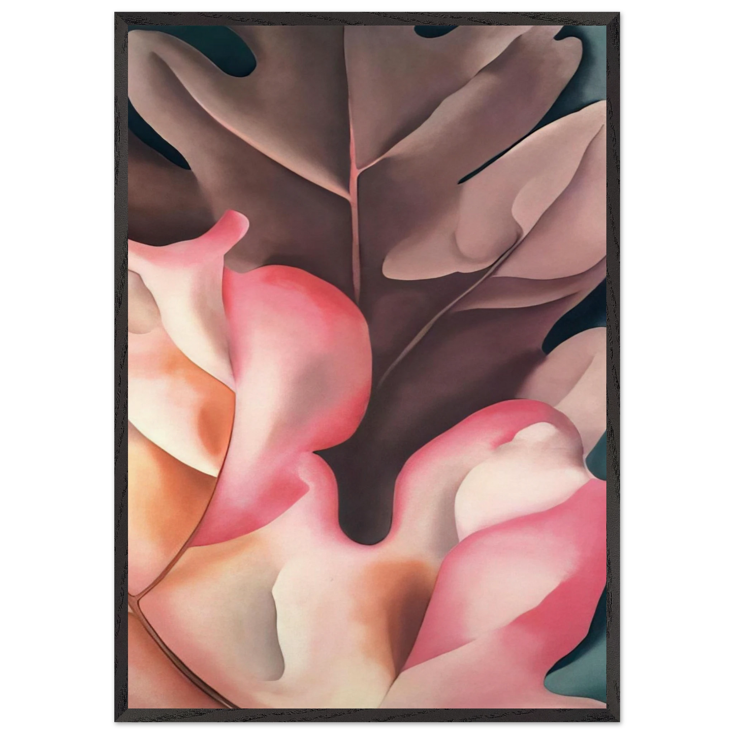 Oak Leaves Pink and Grey - Georgia OKeeffe 70x100 cm / 28x40 inches Framed Art Print – Black Wooden Frame