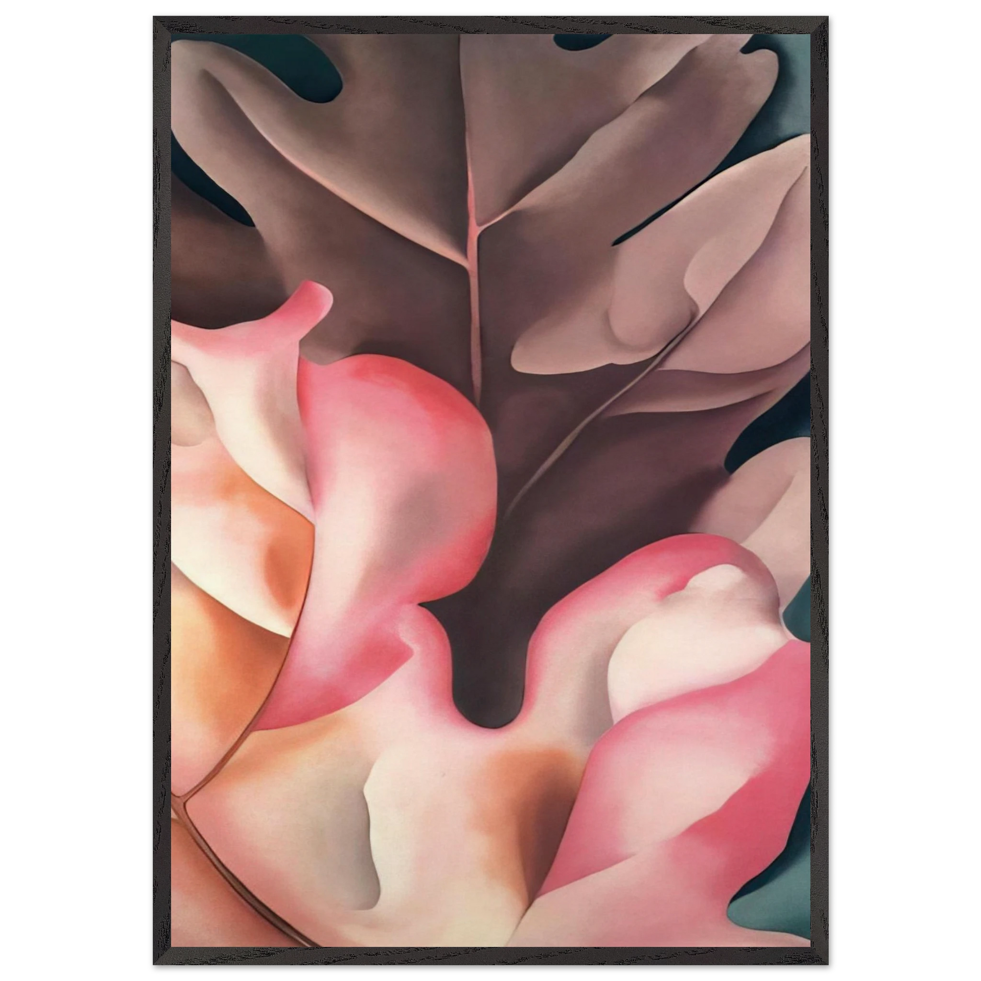 Oak Leaves Pink and Grey - Georgia OKeeffe 70x100 cm / 28x40 inches Framed Art Print – Black Wooden Frame