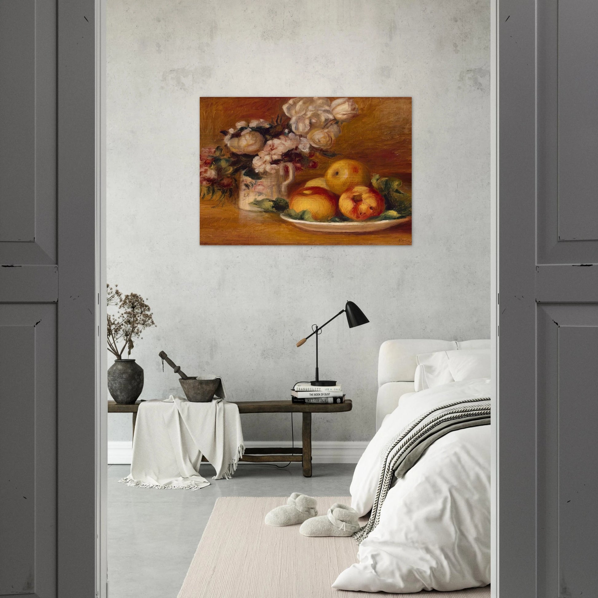 Apples and Flowers - Pierre-Auguste Renoir Brushed Aluminum Print - 70x100 cm / 28x40 inches | Pierre-Auguste Renoir Aluminum Print | Pierre-Auguste Renoir Prints