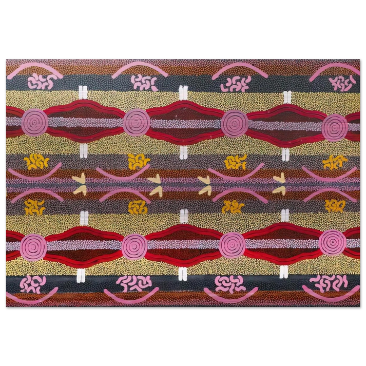 Rock Wallaby  Lightning Dreaming, Mount Wedge - 1995 - Clifford Possum Tjapaltjarri Brushed Aluminum Print - 70x100 cm / 28x40 inches | Clifford Possum Tjapaltjarri Aluminum Print | Clifford Possum Tjapaltjarri Prints