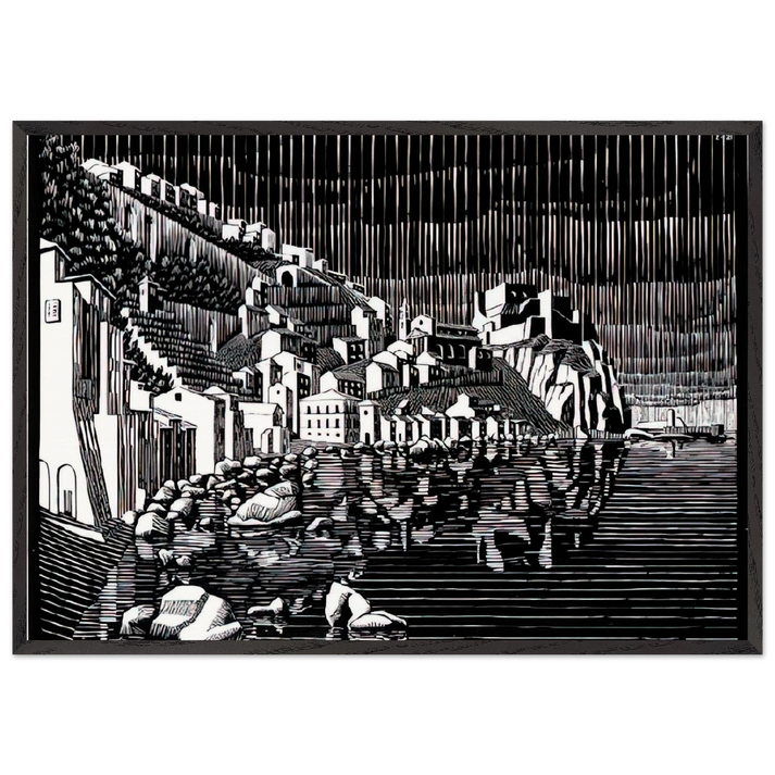 SCILLA CALABRIA FEBRUARY 1931 1931 - MC Escher 70x100 cm / 28x40 inches Framed Art Print – Black Wooden Frame | Maurits Cornelis Escher Prints