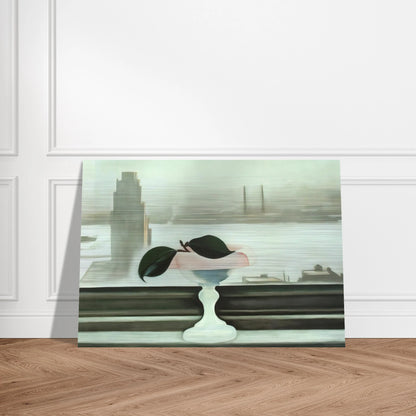 Pink Dish and Green Leaves - Georgia O'Keeffe Brushed Aluminum Print - 70x100 cm / 28x40 inches | Georgia O'Keeffe Aluminum Print | Georgia O'Keeffe Prints