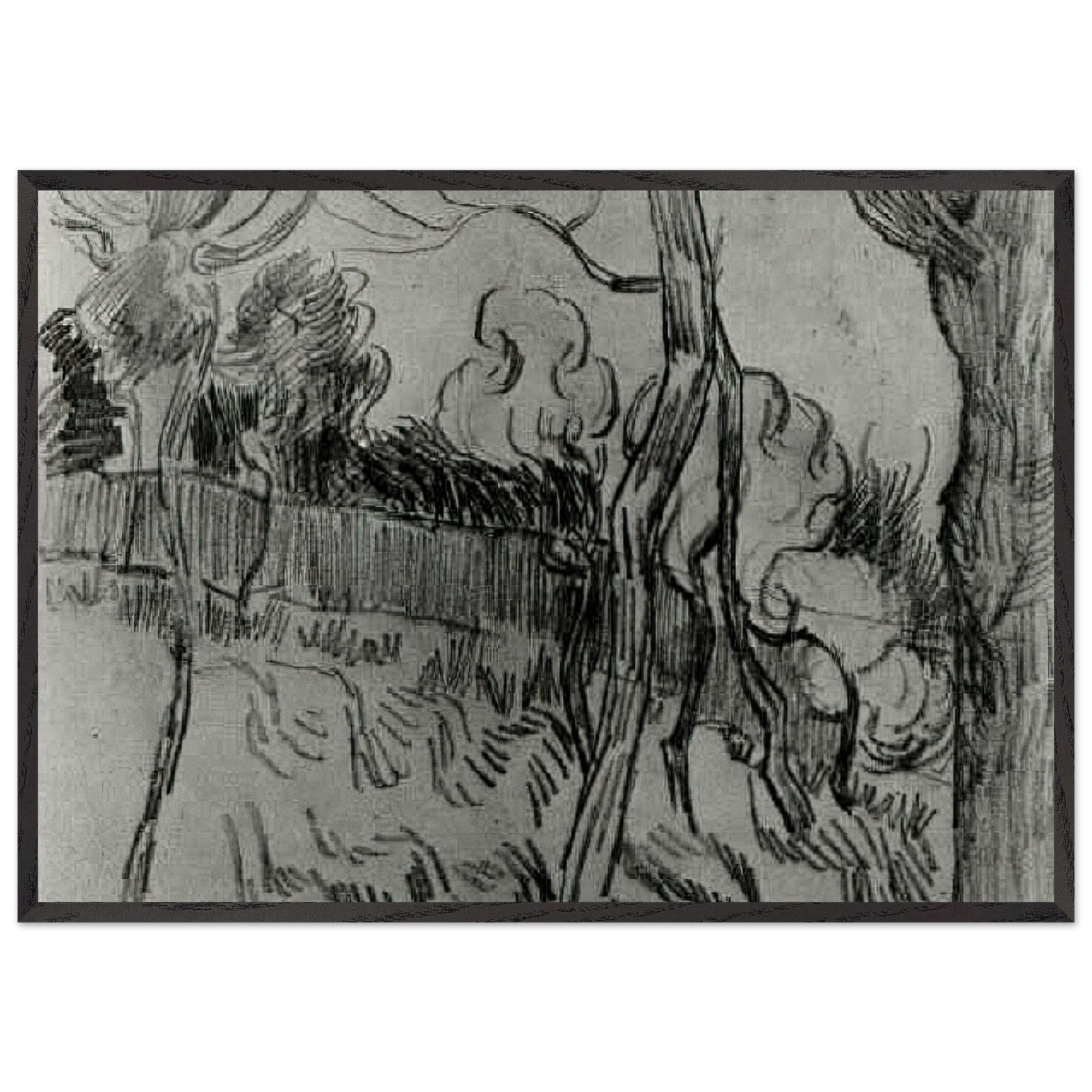 Pine Trees Seen against the Wall of the Asylum - Vincent van Gogh Framed Art Print – Black Wooden Frame - Default Title - -Framed Art Print