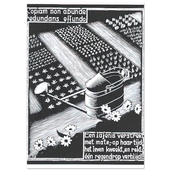 MC Escher - WATERINGCAN Wall Art - 21x29.7 cm / 8x12" - Premium Wooden Framed Poster With Fine Art Paper-canvas - White frame