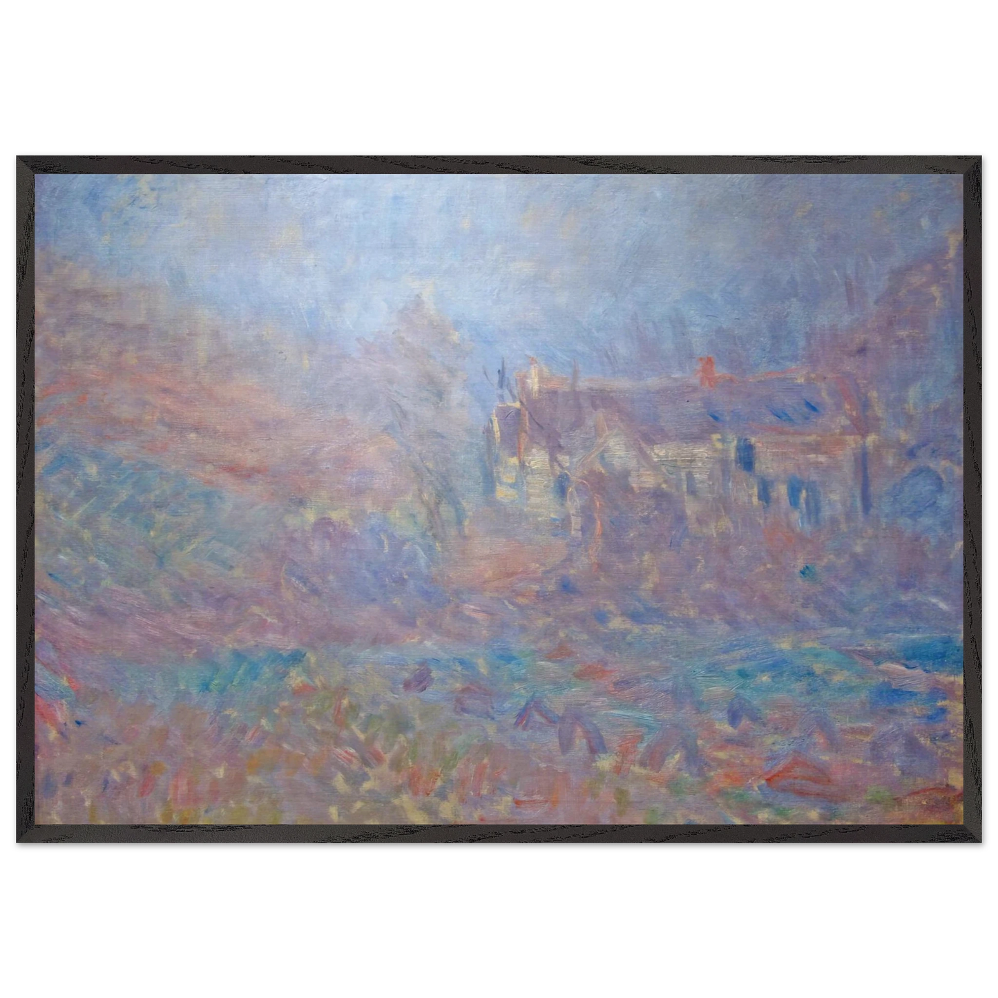 Houses at Falaise in the Fog - claude monet Framed Art Print – Black Wooden Frame - Default Title - -Framed Art Print