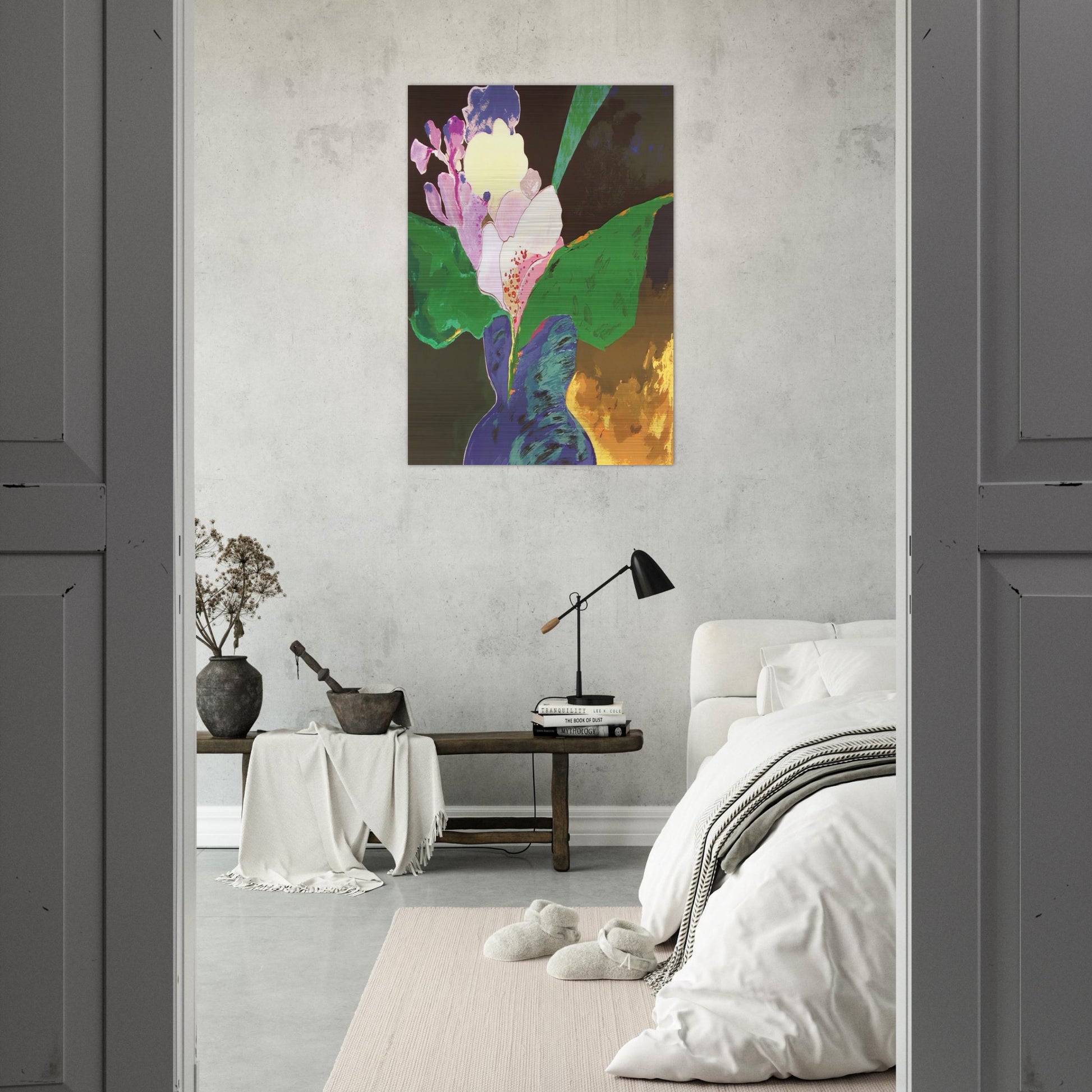 Blue Vase With Flowers - 2002 - Aldemir Martins Brushed Aluminum Print - 70x100 cm / 28x40 inches | Aldemir Martins Aluminum Print | Aldemir Martins Prints