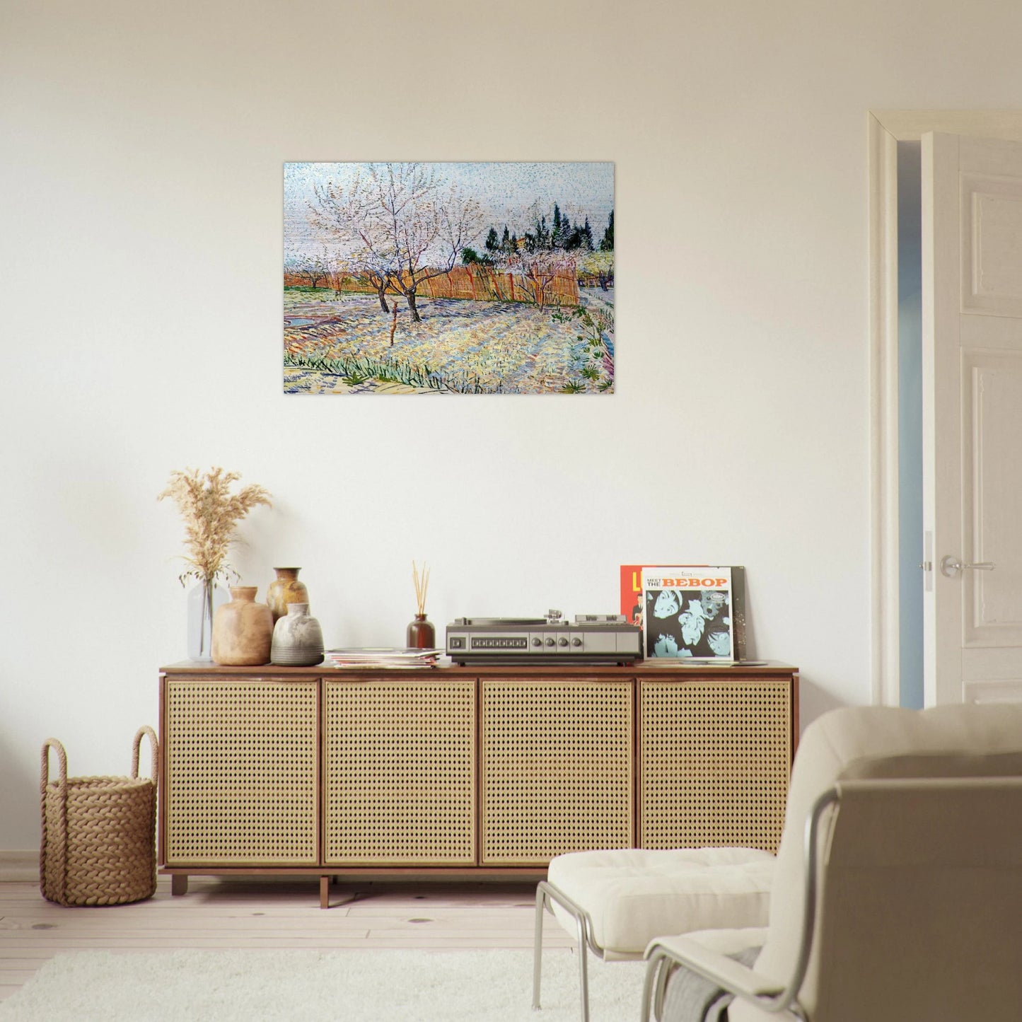 Orchard with Peach Trees in Blossom - Vincent van Gogh Brushed Aluminum Print - 70x100 cm / 28x40 inches | Vincent van Gogh Aluminum Print | Vincent van Gogh Prints