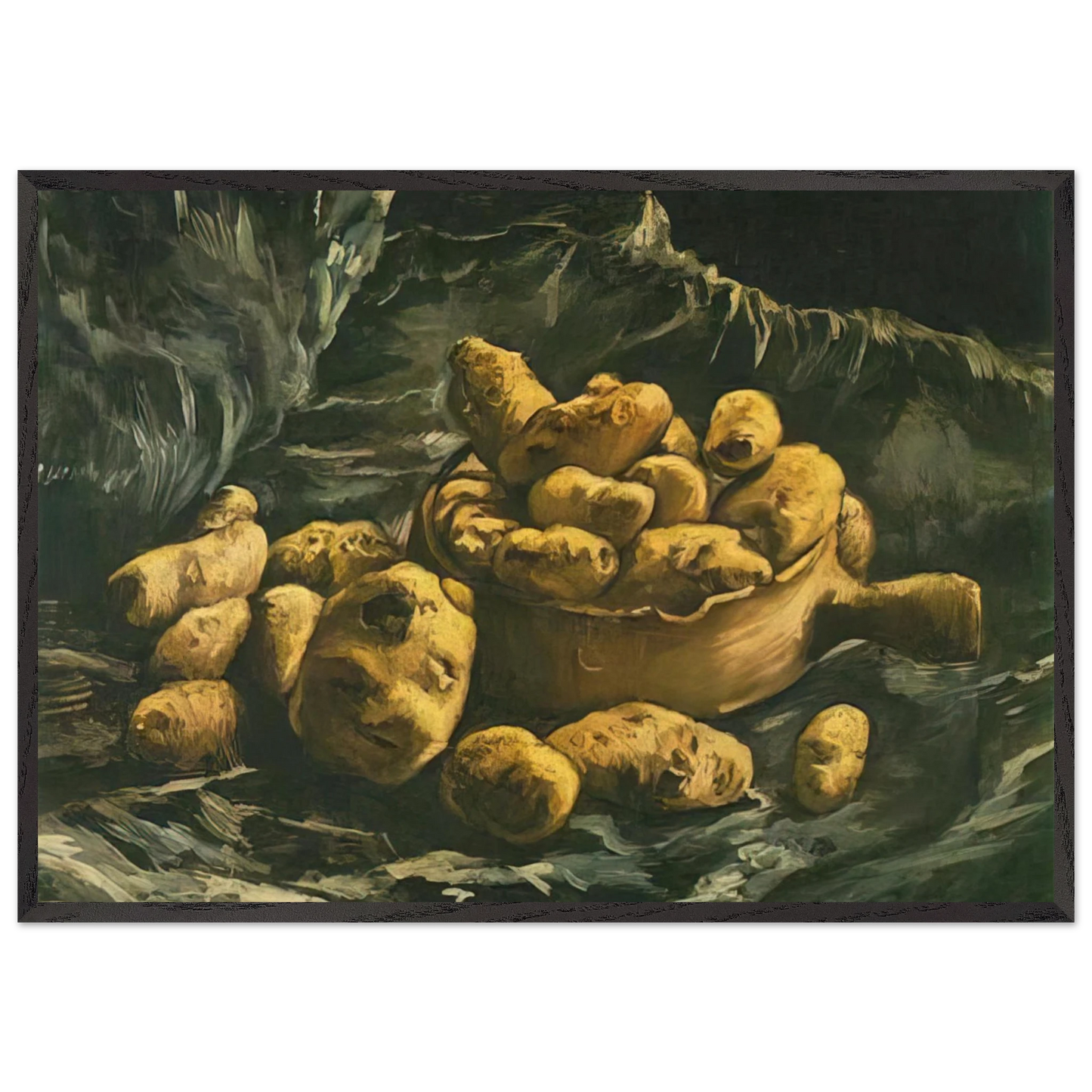 Still life with an Earthern bowl and potatoes - Vincent van Gogh Framed Art Print – Black Wooden Frame - Default Title - -Framed Art Print