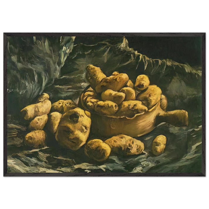 Still life with an Earthern bowl and potatoes - Vincent van Gogh 70x100 cm / 28x40 inches Framed Art Print – Black Wooden Frame