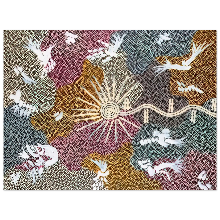 Clifford Possum Tjapaltjarri - Lightning Dreaming - 1999  75x100 cm / 30x40inches Fine Art Poster