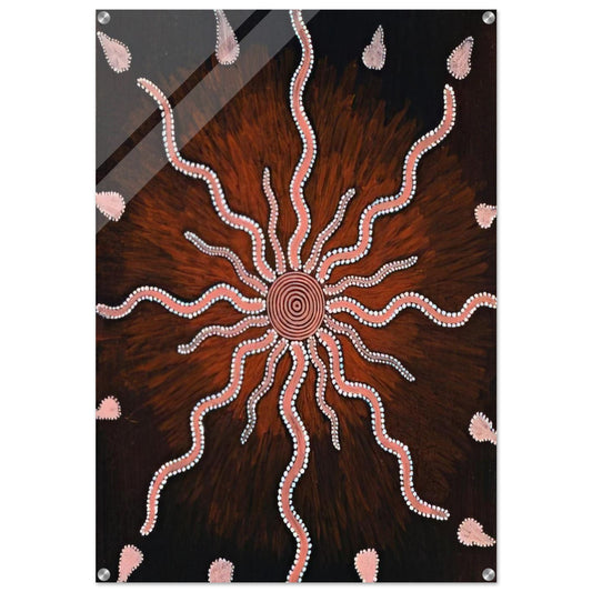 Bush Fire Dreaming at Warlugulong - Native Art - Clifford Possum Tjapaltjarri Acrylic Print - 70x100 cm / 28x40″ inches | Clifford Possum Tjapaltjarri Wall Art | Clifford Possum Tjapaltjarri Prints