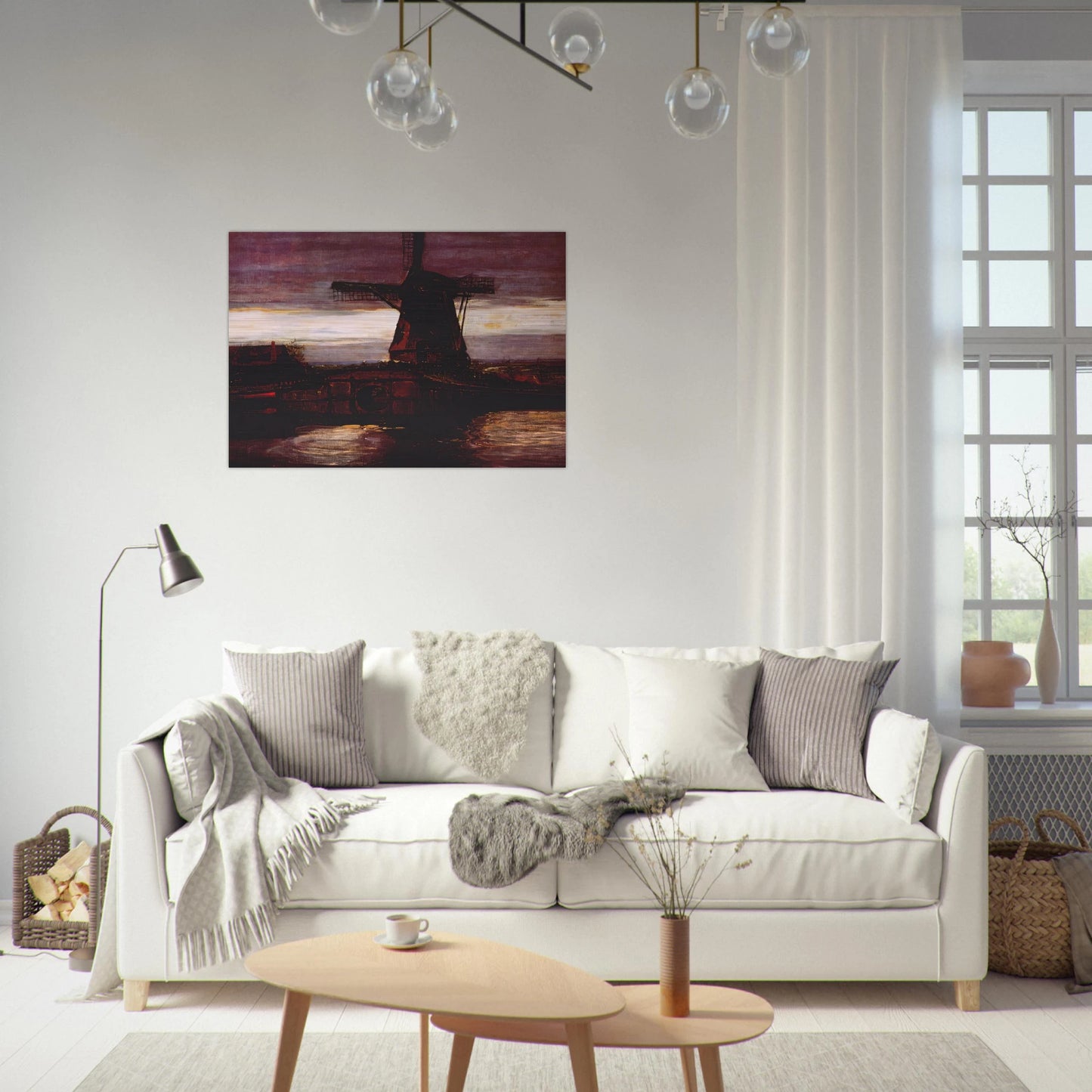 Stammer Mill with Streaked Sky - Piet Mondrian Brushed Aluminum Print - 70x100 cm / 28x40 inches | Piet Mondrian Aluminum Print | Piet Mondrian Prints