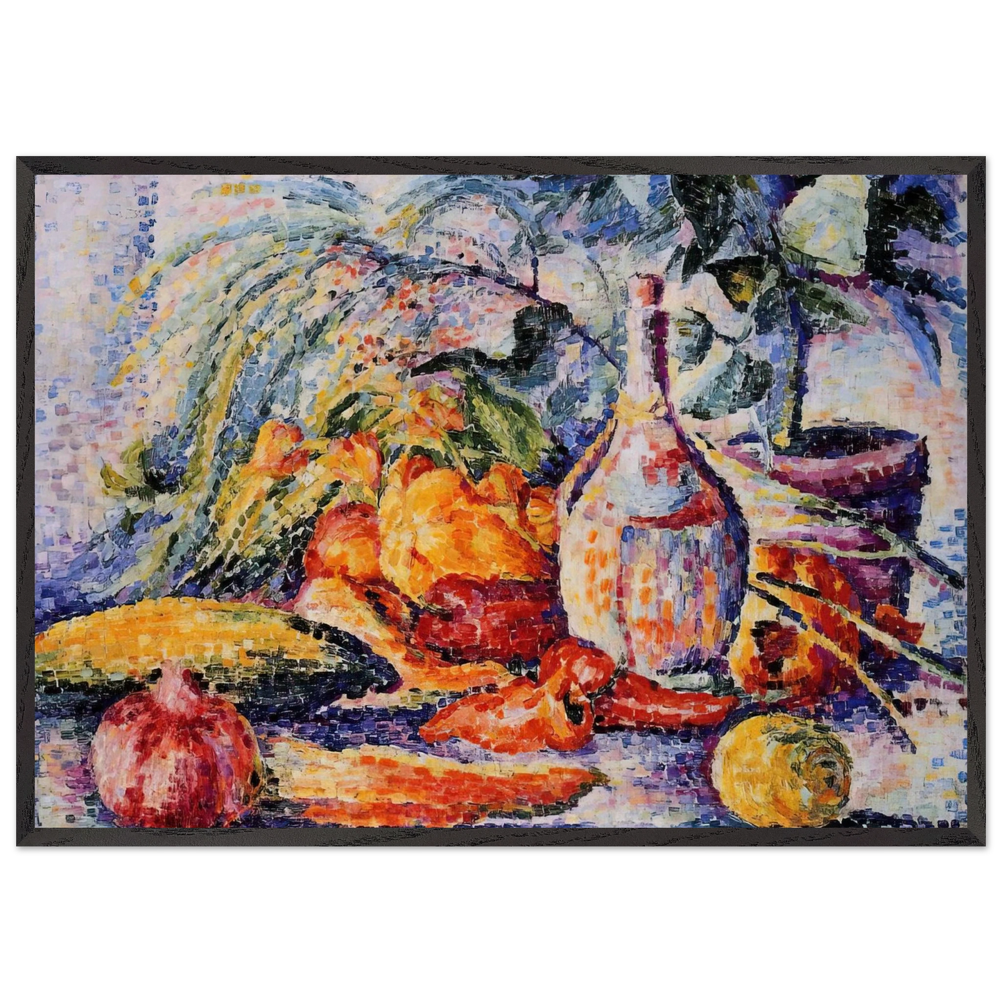 Still Life with Bottle of Wine - Henri-Edmond Cross Framed Art Print – Black Wooden Frame - Default Title - -Framed Art Print