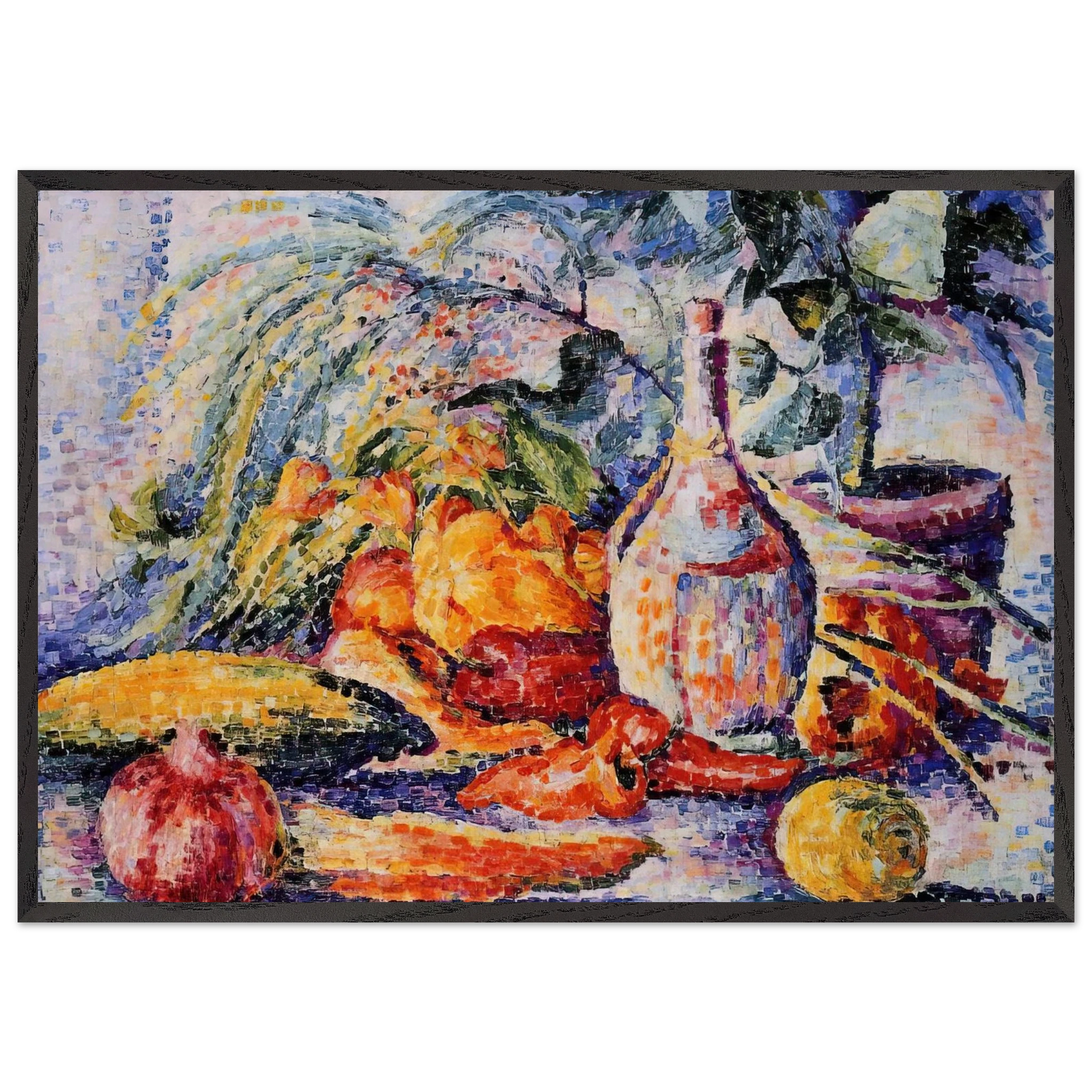 Still Life with Bottle of Wine - Henri-Edmond Cross Framed Art Print – Black Wooden Frame - Default Title - -Framed Art Print