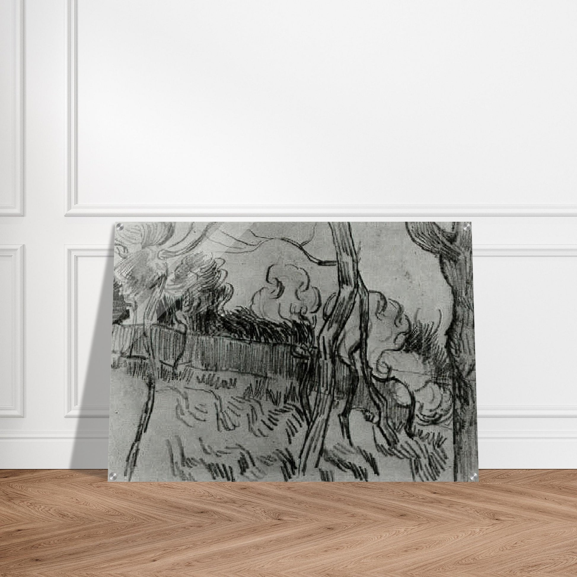 Pine Trees Seen against the Wall of the Asylum - Vincent van Gogh Acrylic Print - 70x100 cm / 28x40″ inches | Vincent van Gogh Wall Art | Vincent van Gogh Prints