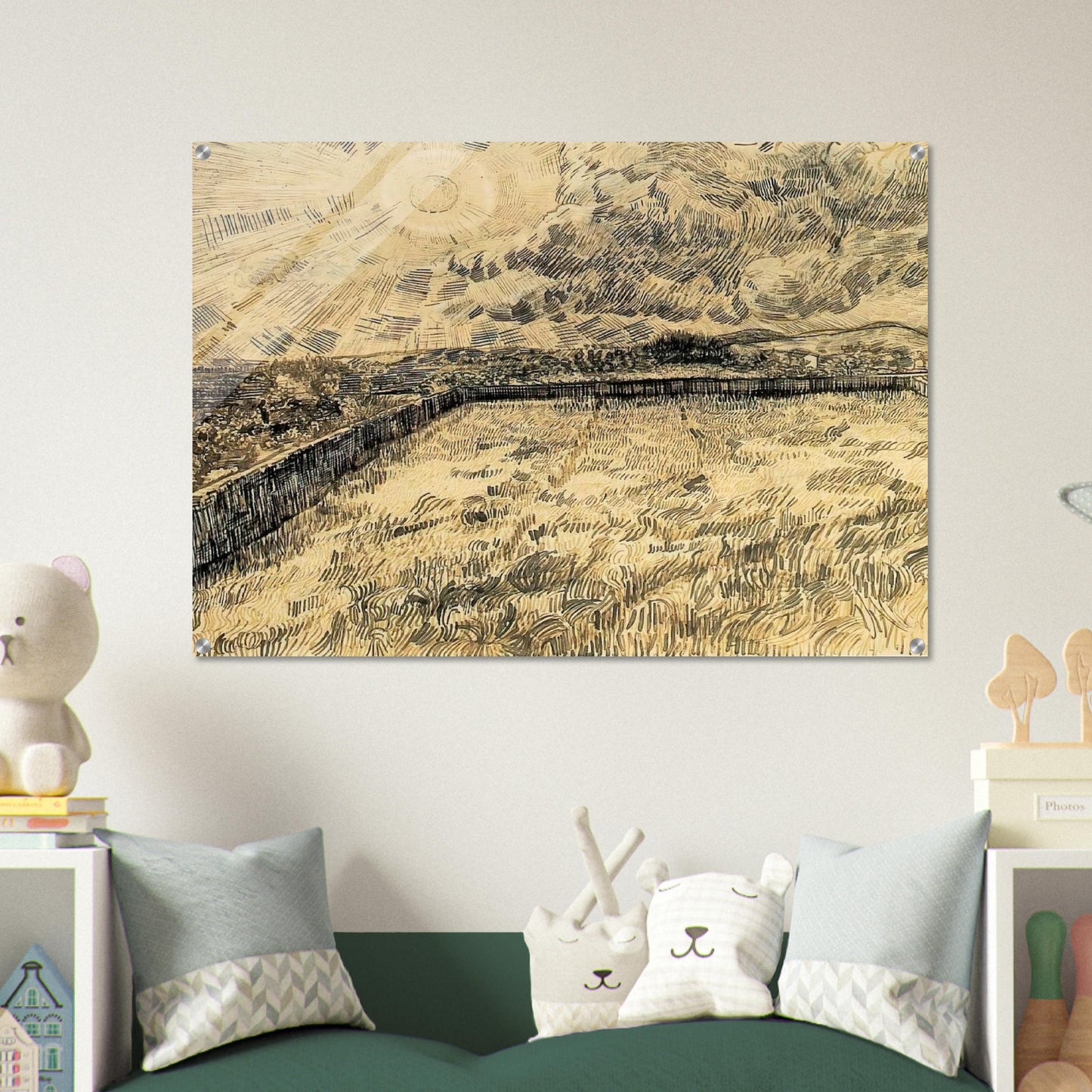 Wheat field with sun and cloud - Vincent van Gogh Acrylic Print - 70x100 cm / 28x40″ inches