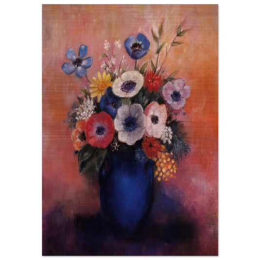 BOUQUET OF FLOWERS IN A BLUE VASE 1 - Odilon Redon Brushed Aluminum Print - 70x100 cm / 28x40 inches | Odilon Redon Aluminum Print | Odilon Redon Prints