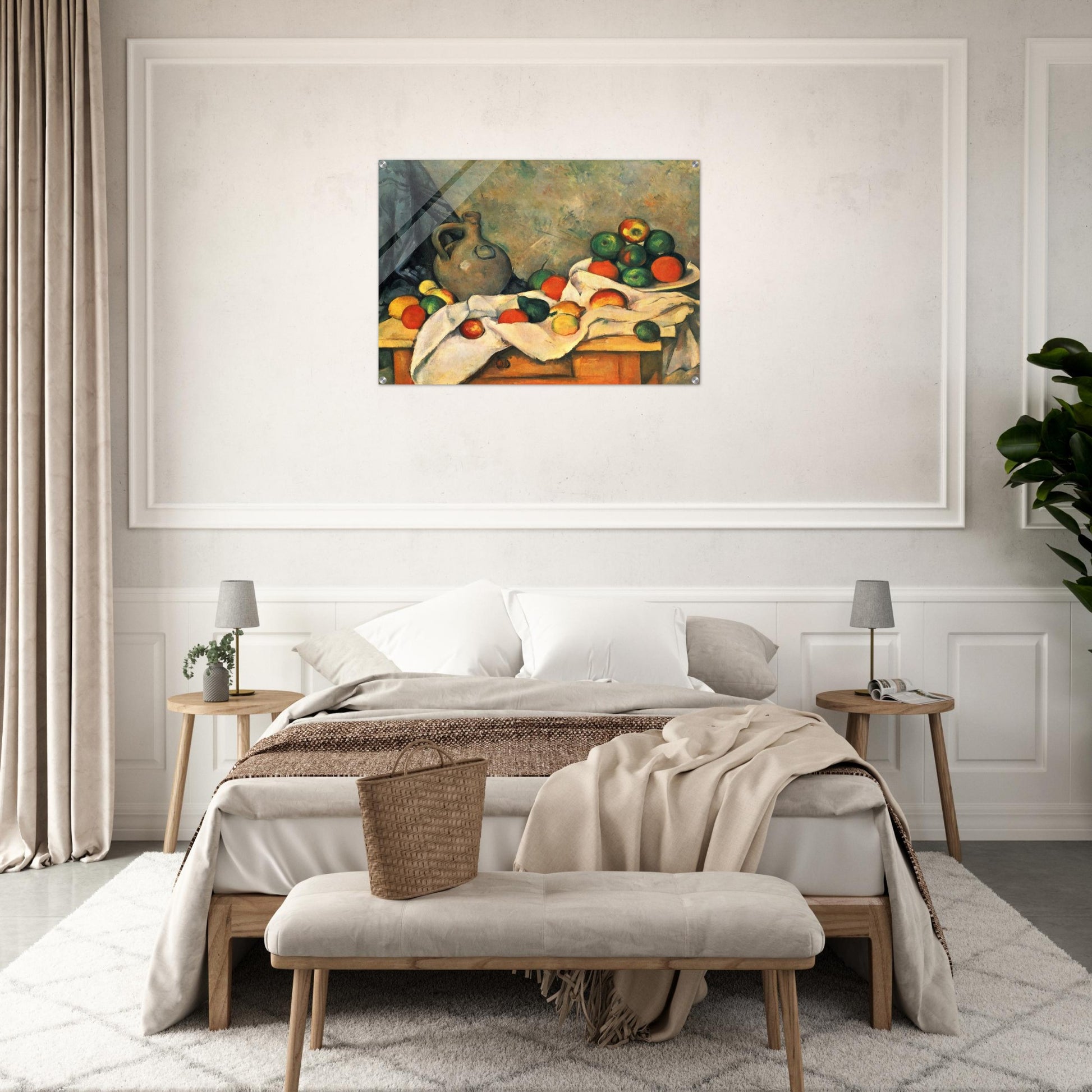 Curtain, Jug and Fruit - Paul Cézanne Acrylic Print - 70x100 cm / 28x40″ inches