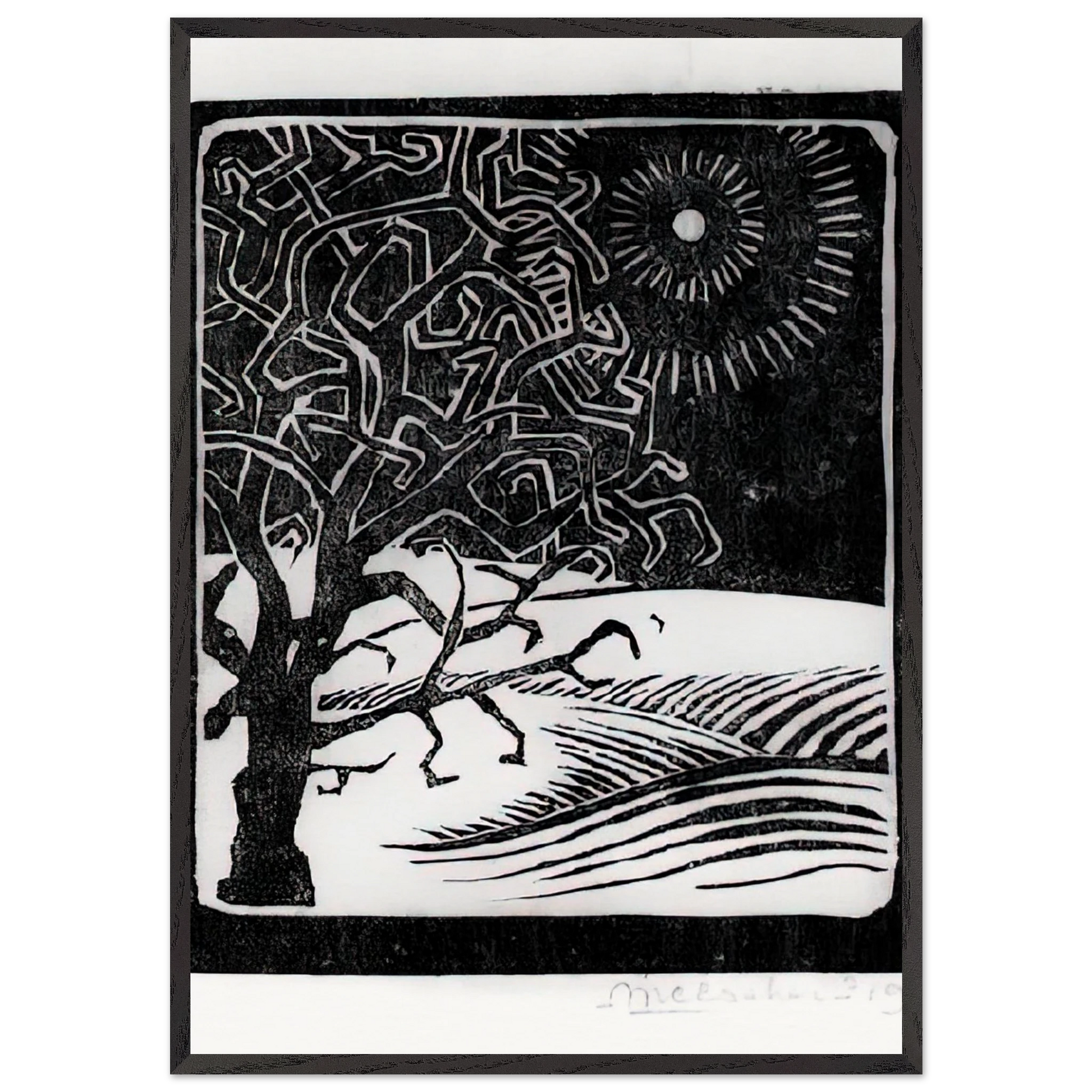 THE BORGER OAK - MC Escher Framed Art Print – Black Wooden Frame - Default Title - -Framed Art Print