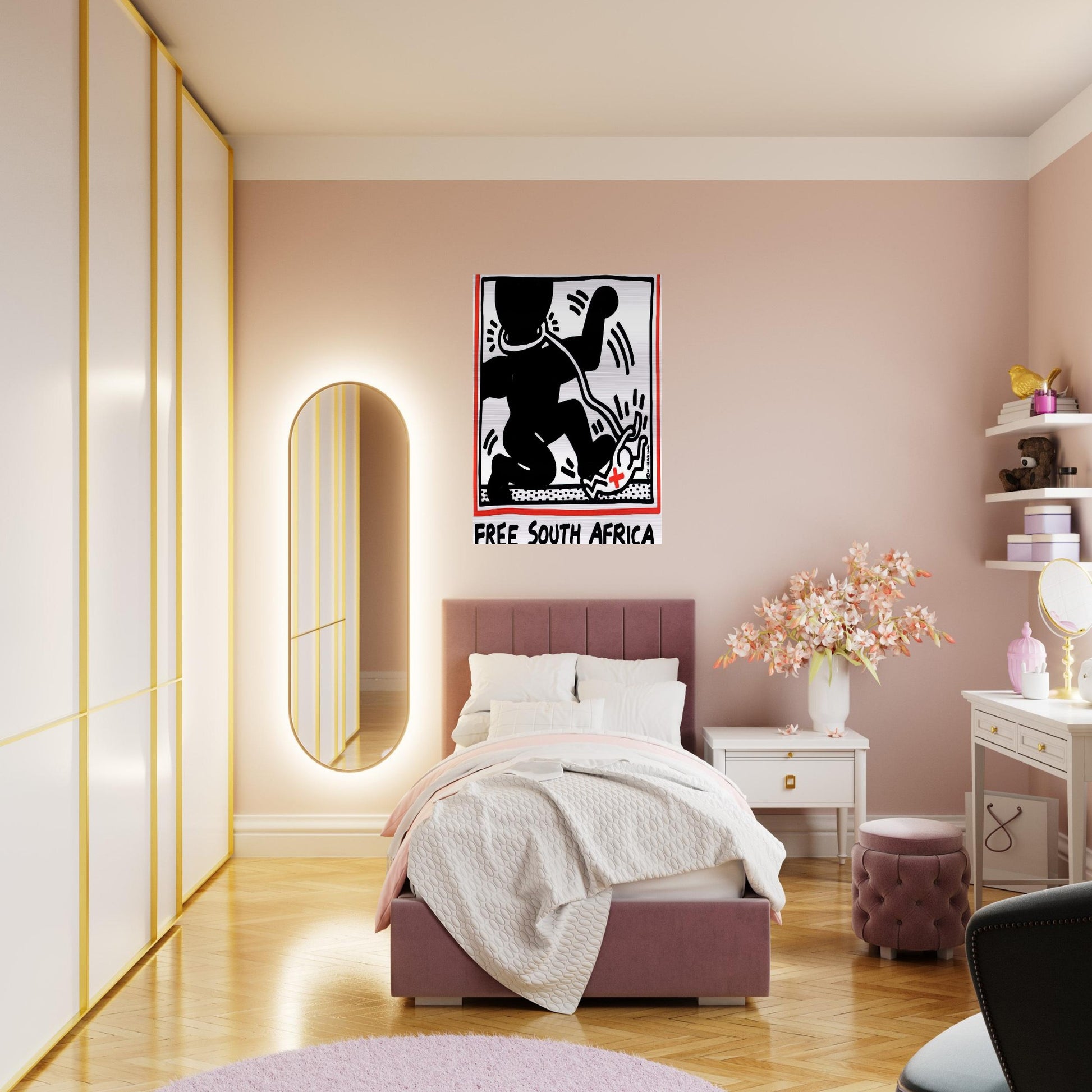 FREE SOUTH AFRICA 1985 - Keith Haring Brushed Aluminum Print - 70x100 cm / 28x40 inches | Keith Haring Aluminum Print | Keith Haring Prints