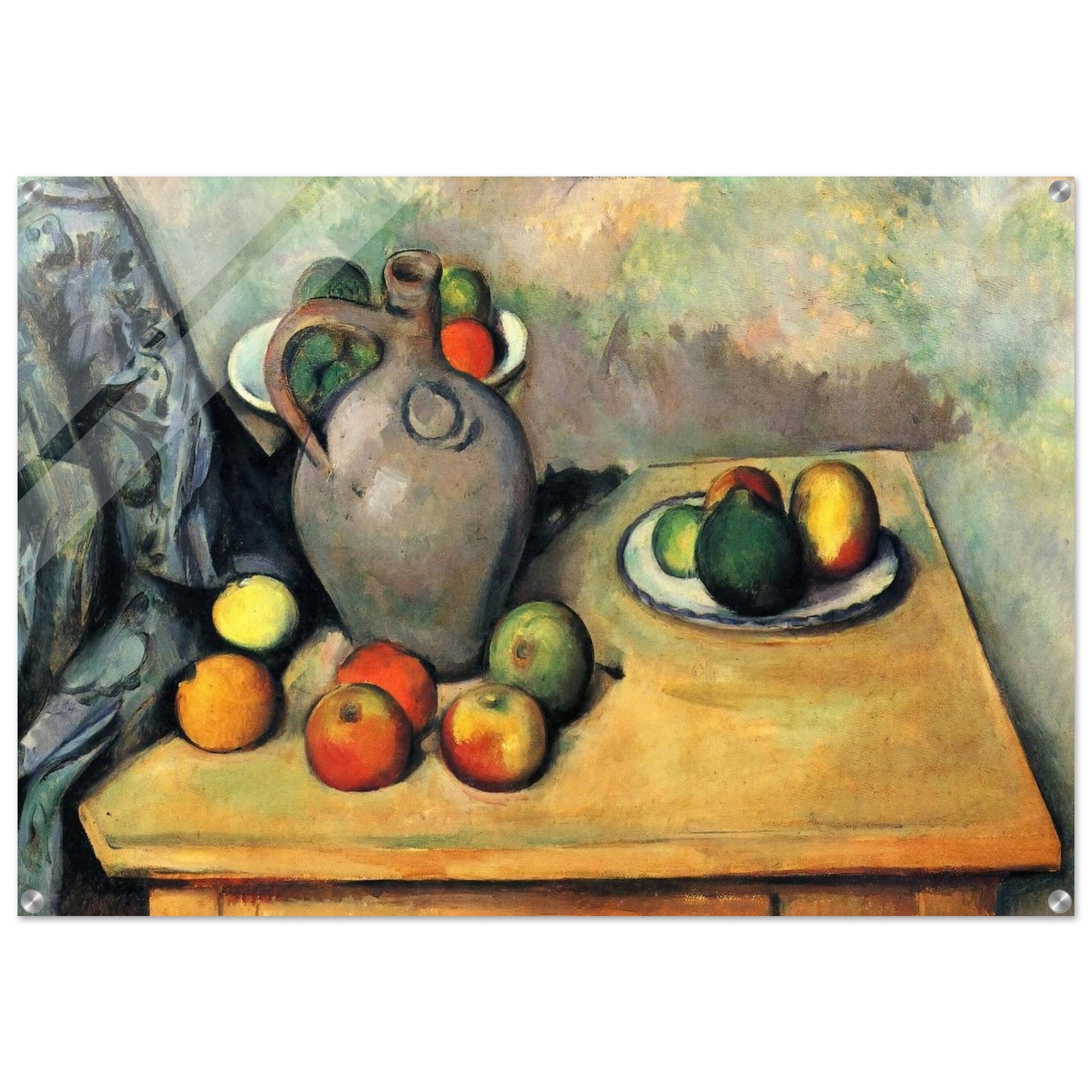 Still life, jug and fruit on a table - Paul Cézanne Acrylic Print - 70x100 cm / 28x40″ inches