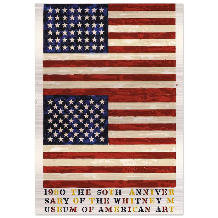 TWO FLAGS WHITNEY ANNIVERSARY ULAE 207 1980 - Jasper Johns Brushed Aluminum Print - 70x100 cm / 28x40 inches | Jasper Johns Aluminum Print | Jasper Johns Prints