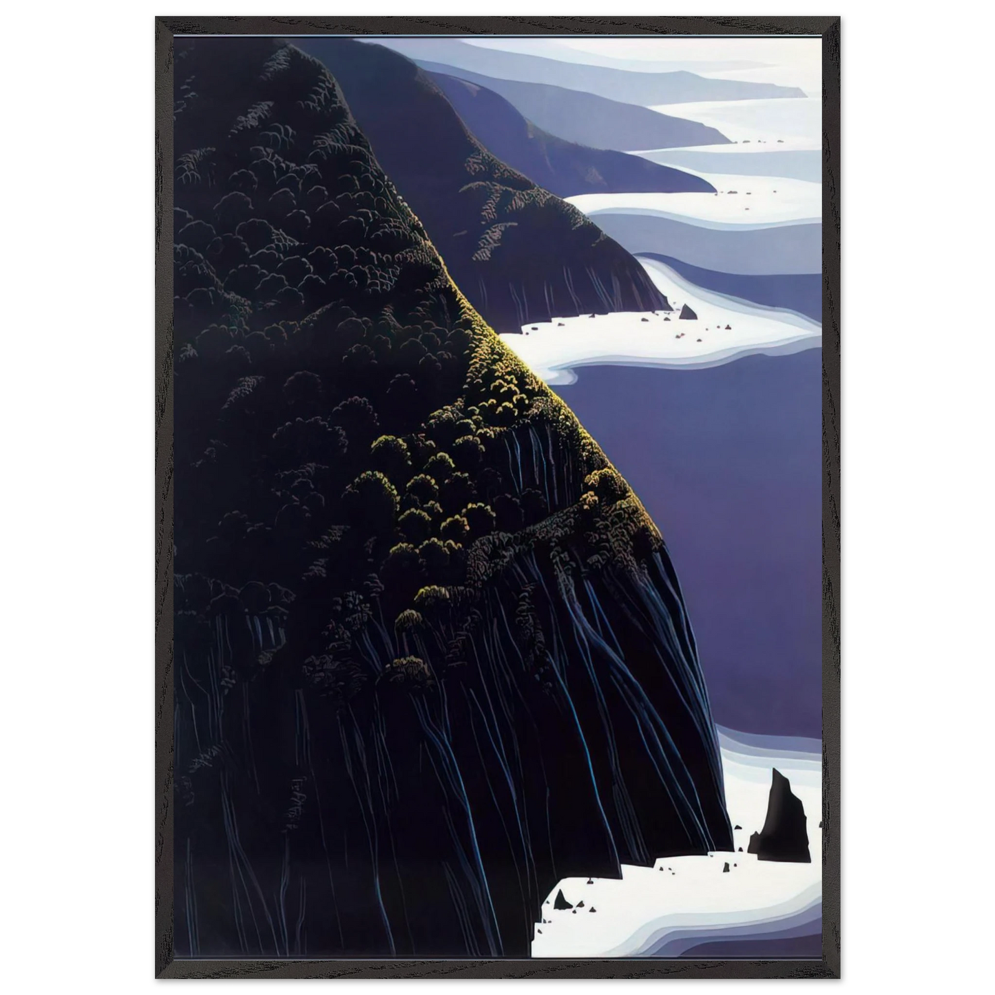 Gray Big Sur - Eyvind Earle Framed Art Print – Black Wooden Frame - Default Title - -Framed Art Print